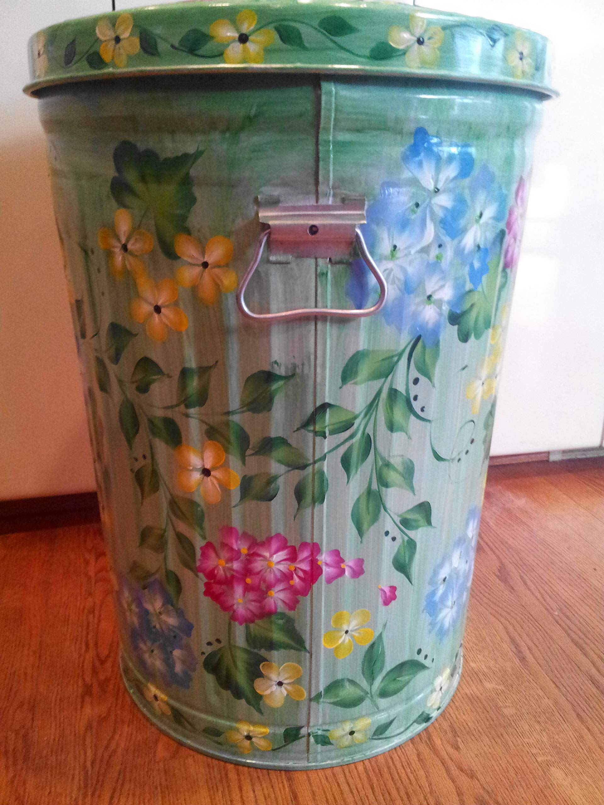20 Gallon Hand Painted Galvanized Metal Trash Can - Decorative Waste Bin for Kitchen, Office & Outdoor Use - Rustproof & Durable Garbage Can for Home Decor