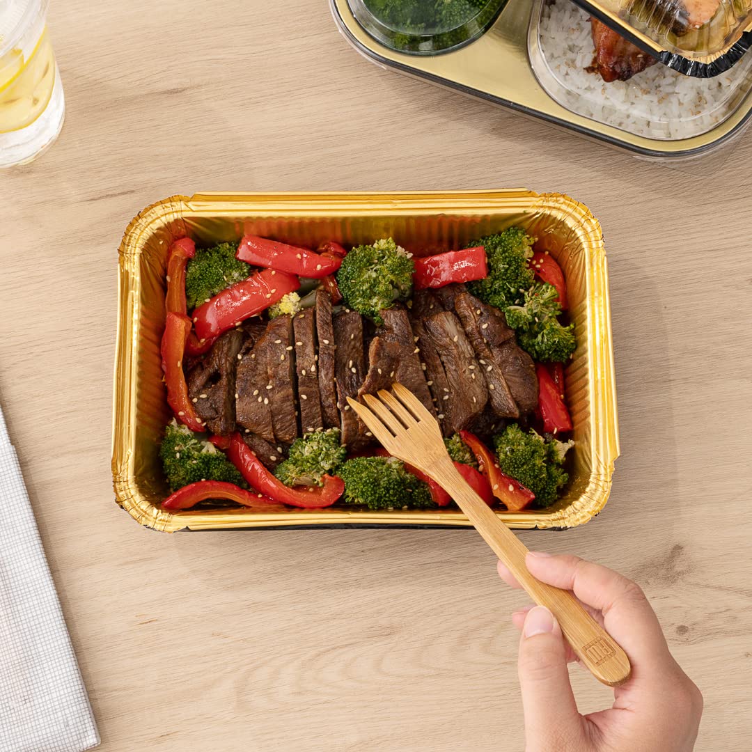 **Restaurantware Foil Lux 41 oz Heavy-Duty Aluminum Takeout Containers - 200 Recyclable Rectangle Black & Gold Foil Pans for Large Meals, Sides, Catering & Freezer Storage**