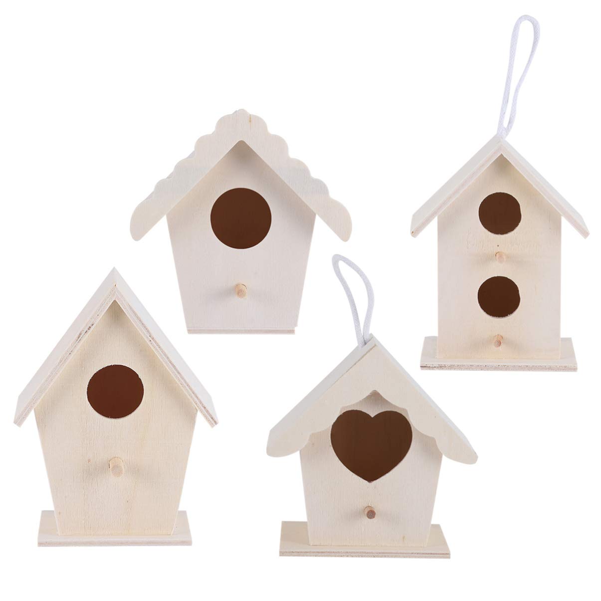 ULTNICE 4pcs Unfinished Wooden Birdhouse Kit - DIY Small Bird House for Decoration & Craft Projects - Perfect for Garden, Patio, or Backyard Bird Watching