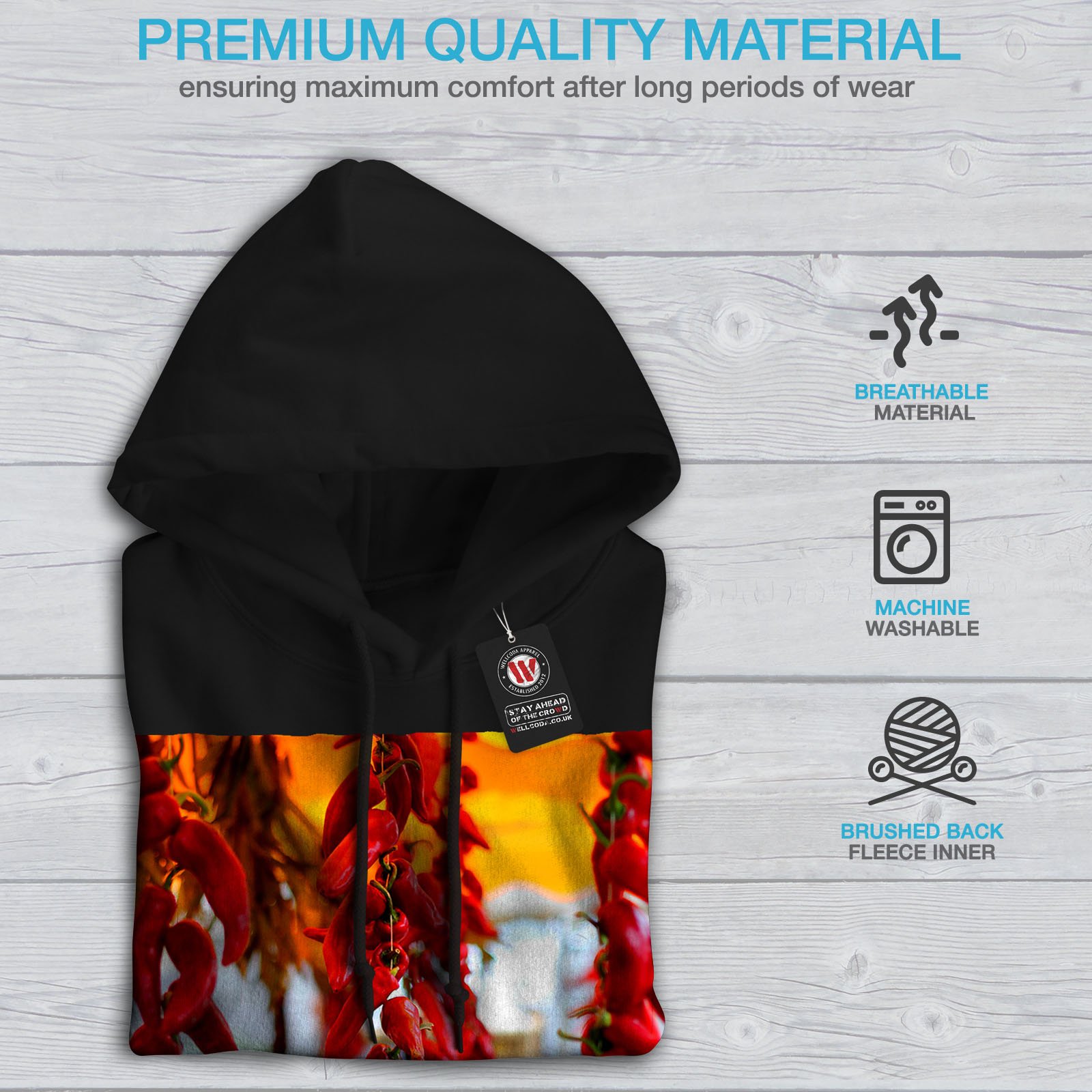 Men's Red Hot Spicy Pepper Hoodie - Chili Print Pullover Sweatshirt with Hood | Casual Streetwear for Winter, Gym & Outdoor Activities