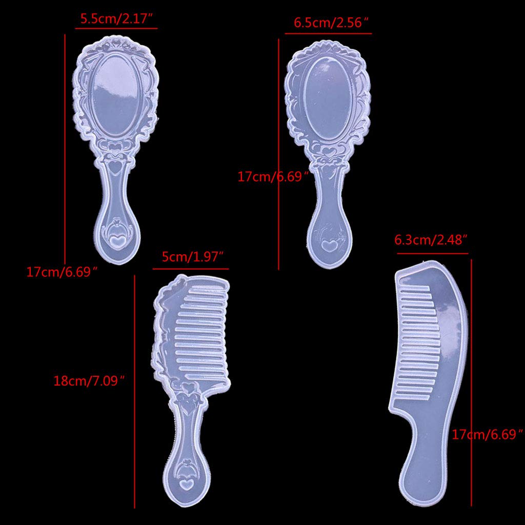 4 Styles DIY Resin Molds Kit for Hair Comb Mirror - Silicone Craft Molds for Jewelry, Home Decor & Wedding Accessories - Perfect for Resin Art, DIY Gifts & Craft Projects