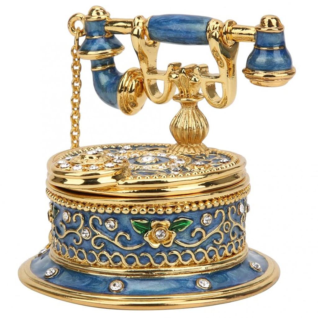 Vintage Retro Phone Ornament - Zinc Alloy Blue Enamel Decor for Home, Office & Bedroom | Unique Birthday Gift for Friends & Family | Perfect for Vintage-Themed Parties, Home Decor & Gift Giving