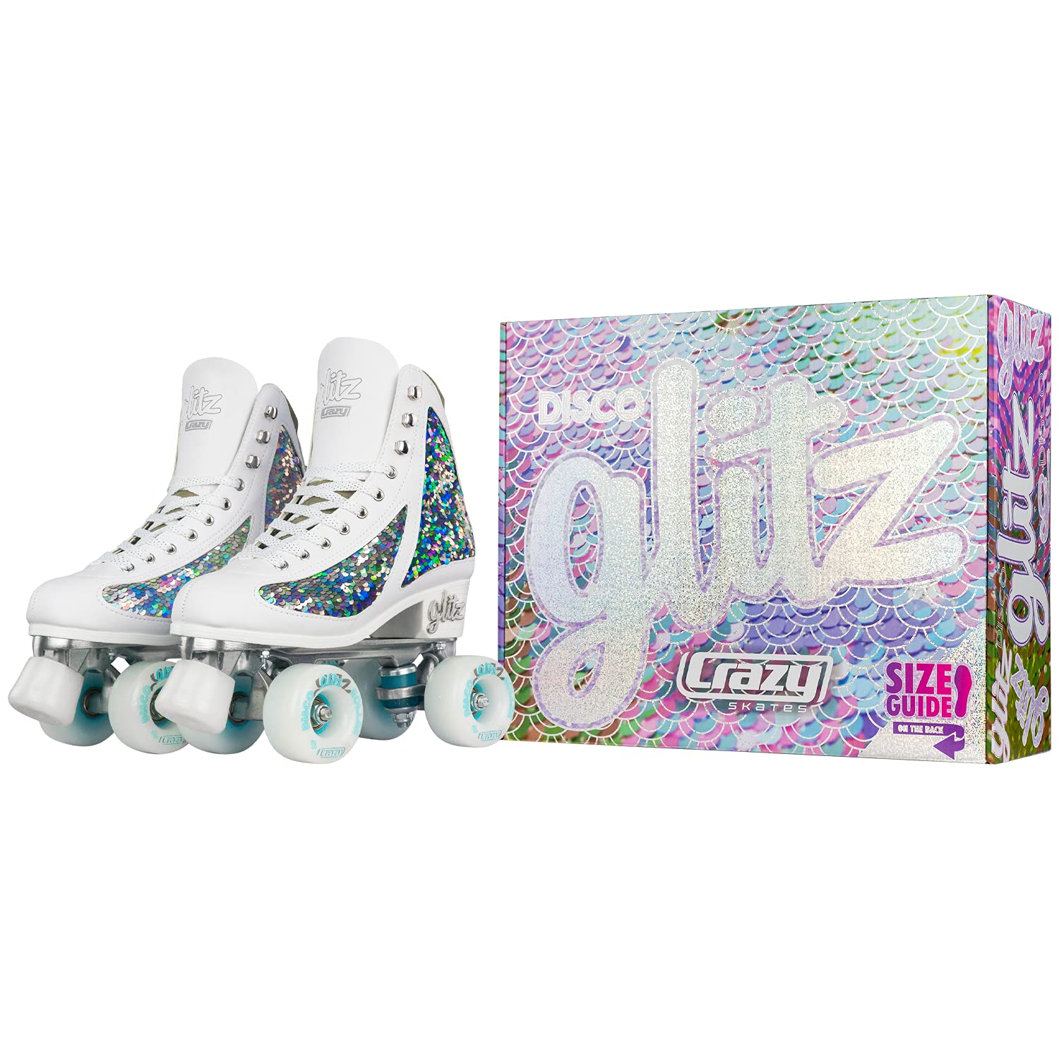 Crazy Skates Glitz Roller Skates for Women & Girls - Adjustable & Fixed Sizes | Sparkling Glitter Quad Skates for Rink, Park & Outdoor Skating | Roller Derby & Recreational Skating