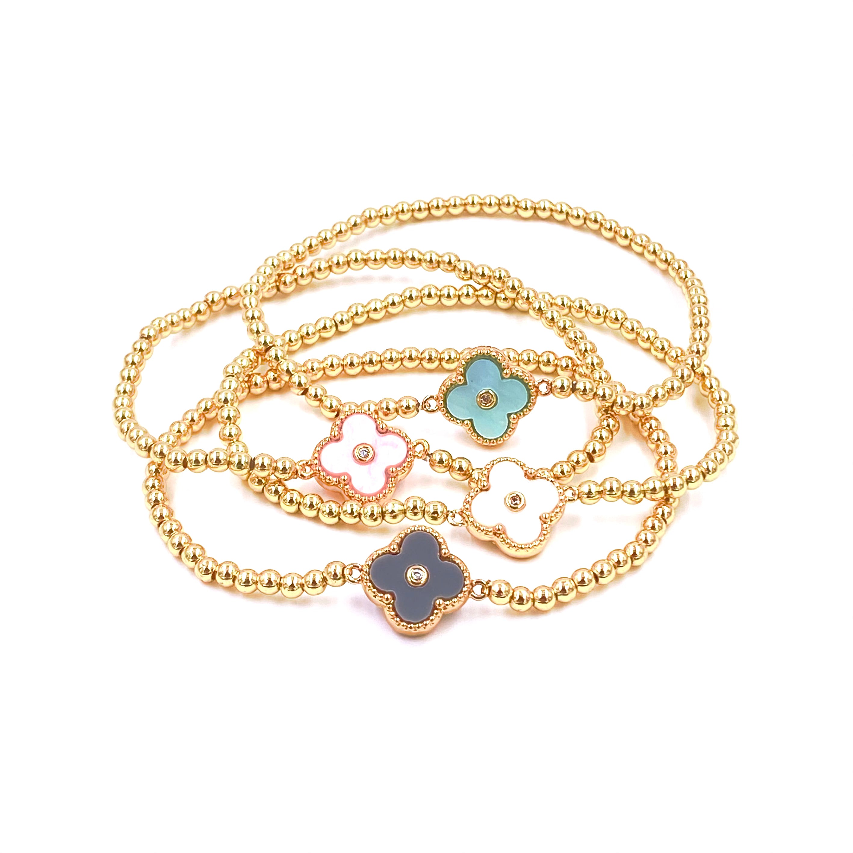 Ashley Gold Stainless Steel Gold Plated Cubic Zirconia Enamel Flower Design Adjustable Stretch Bracelet for Women - Perfect for Parties, Weddings & Everyday Fashion Accessories
