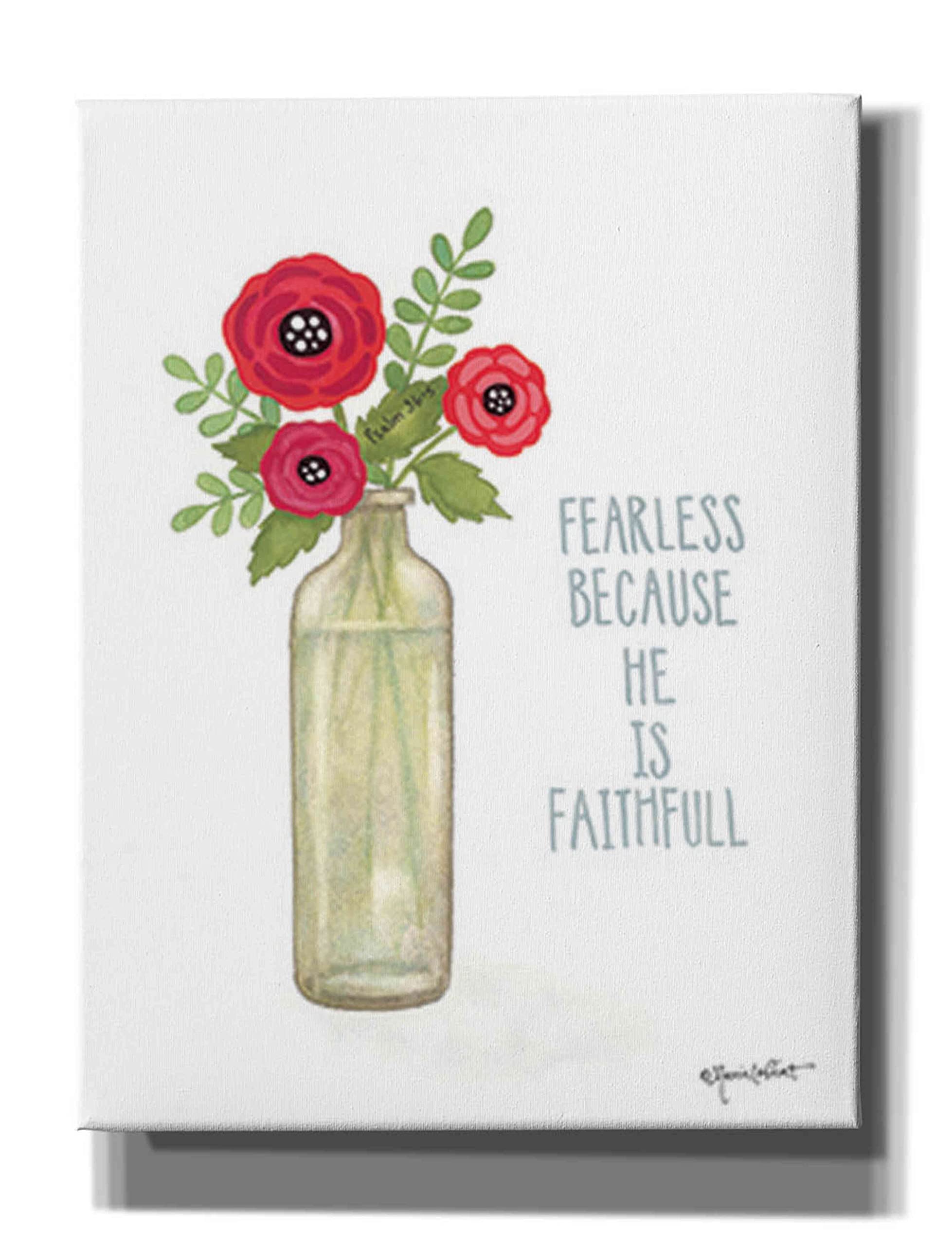Annie LaPoint 'Red Blossoms - Be Fearless' Giclee Canvas Wall Art Print - 26x34 Inches Floral Graffiti Home Decor for Living Room, Bedroom & Office