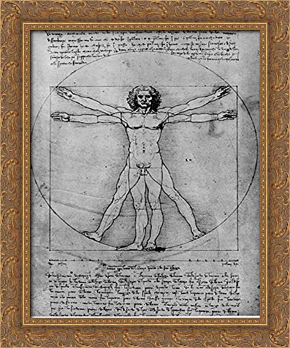 Leonardo da Vinci Vitruvian Man Canvas Art - Gold Ornate Wood Framed Wall Decor (20x24 Inches) | Study of Proportions from Vitruvius's De Architectura | Perfect for Home Office, Living Room & Art Gallery Display