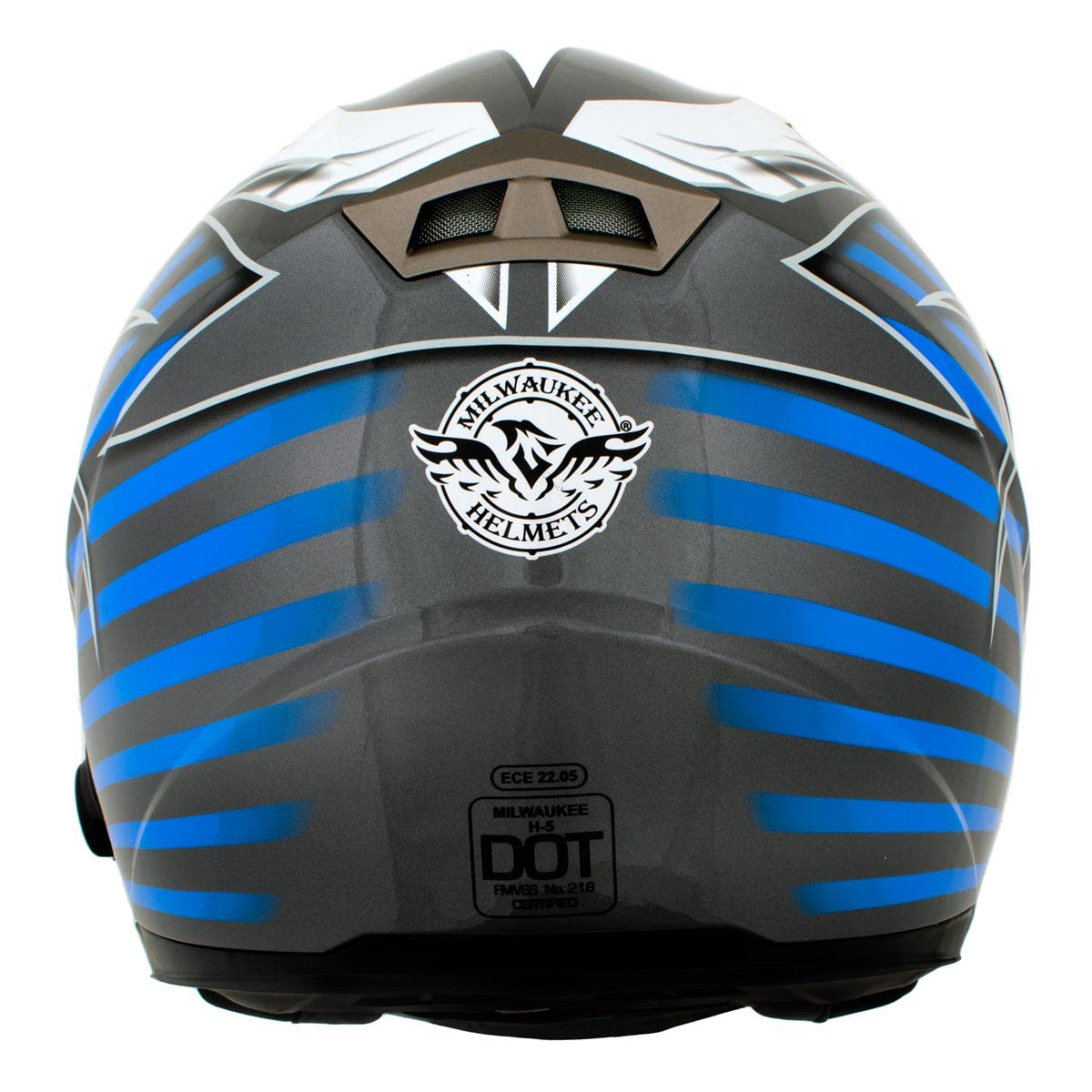Milwaukee H512 Titanium Blue Full Face Wireless Motorcycle Helmet with Bluetooth - Hands-Free Calls & Music Streaming - Small Size for Urban Commuting & Adventure Riding