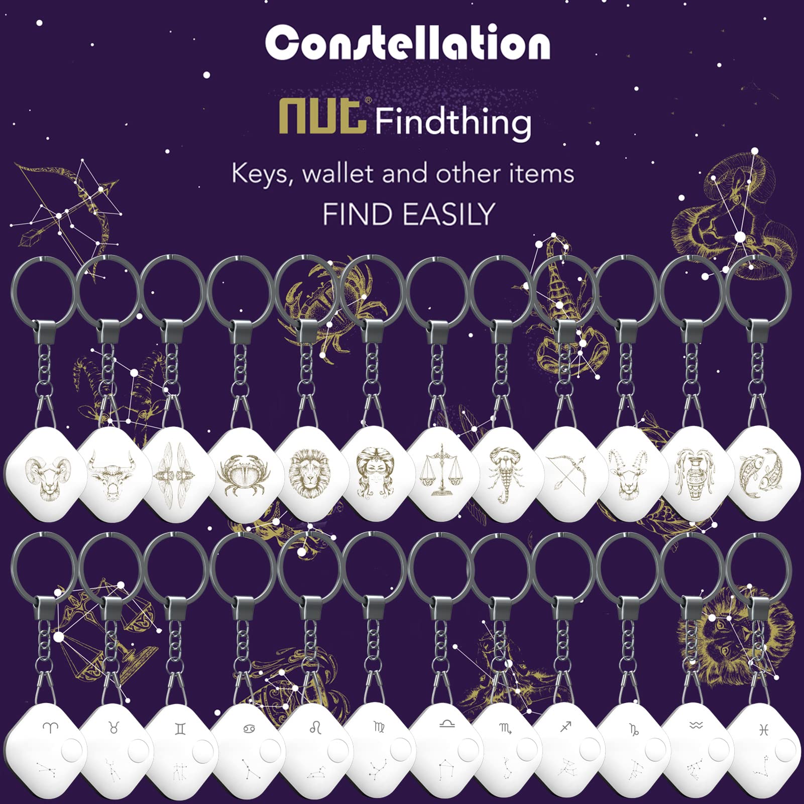 Nutale Bluetooth Key Finder for Keys, Pets & Bags - Cancer Constellation Design