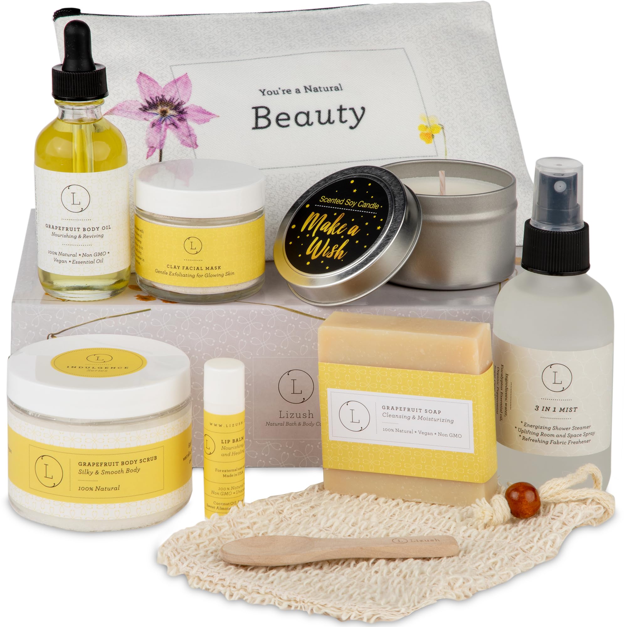 Luxury Citrus Spa Gift Basket for Women - 9 Piece Relaxation Self Care Gift Set, Handmade in USA, Perfect Birthday Present for Wife, Mom, Best Friend & Coworkers | Spa Day at Home, Stress Relief & Pampering Gift Idea