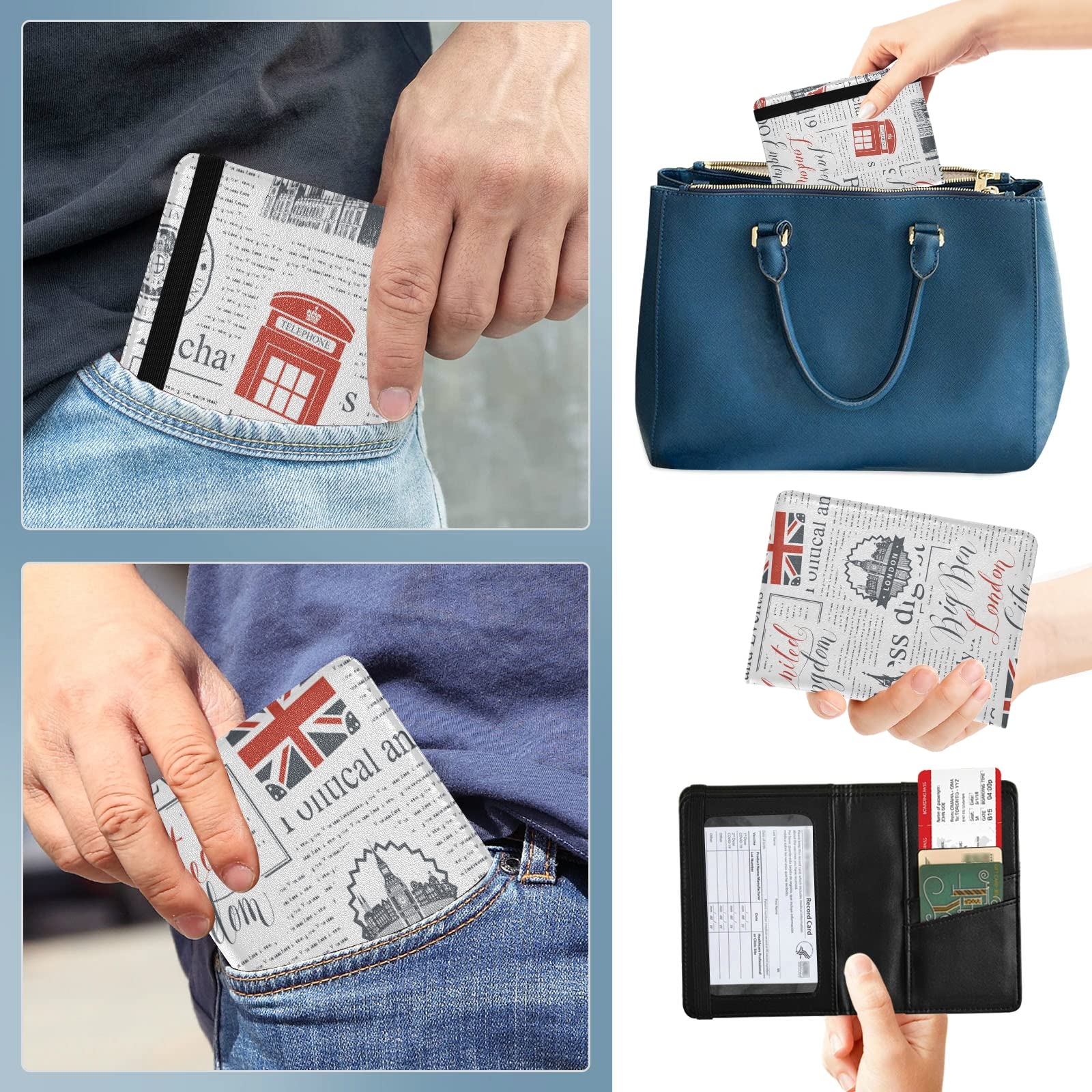 UK London Flag Leather Passport Holder - RFID Blocking Travel Wallet with Multiple Card Slots for Women, Men & Kids | Perfect for International Travel, Business Trips & Vacation