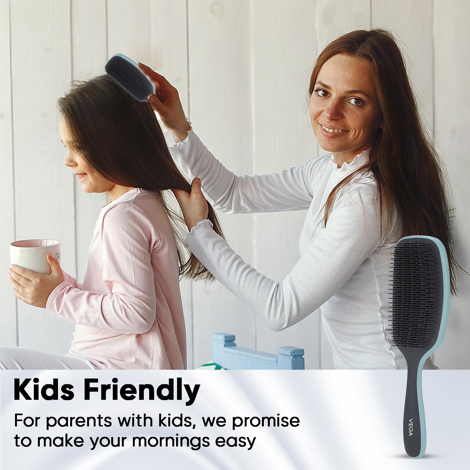 Vega Detangling Hair Brush for Men & Women - Ball-Tipped Bristles for Smooth Brushing, Portable Travel Hairbrush (DTB-08) - Perfect for Home, Gym & On-The-Go Styling