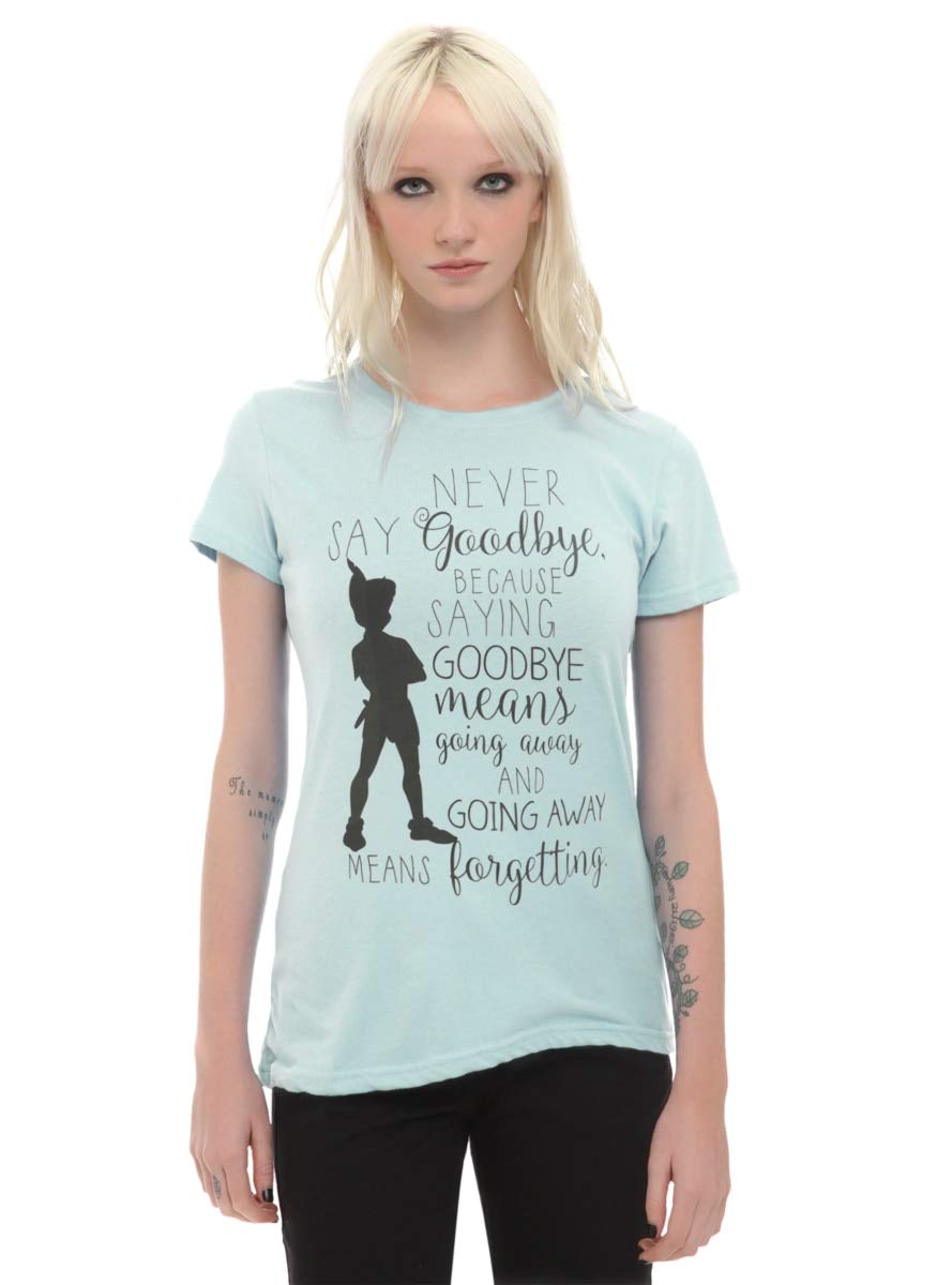 Disney Peter Pan No Goodbye Girls Graphic T-Shirt - Turquoise Blue Cotton Tee for Kids | Casual Wear, Birthday Gift, Cosplay Costume