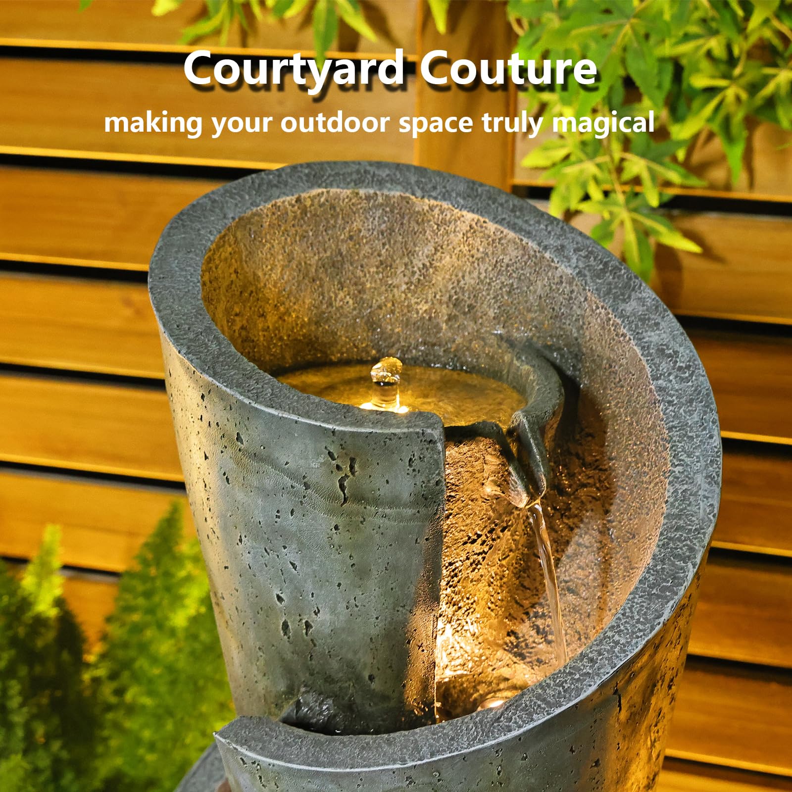 Outdoor Garden Water Fountain with LED Lights - 39 Inch Circular Elegance Waterfalls Floor Standing Fountain with Pump for Patio, Yard, Living Room | Perfect for Relaxation & Home Decor