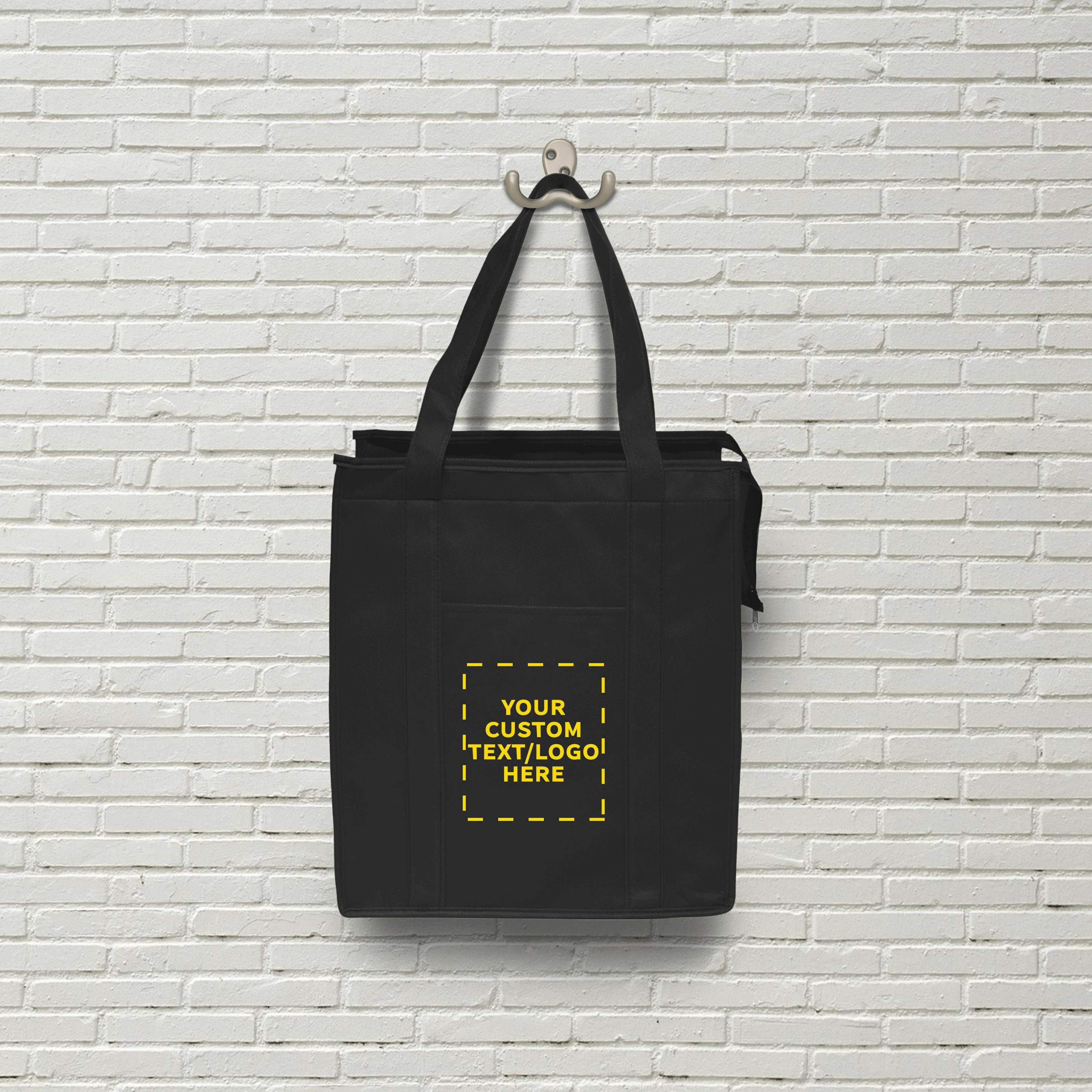 Custom Non-Woven Insulated Tote Bags Bulk Pack - 10 Reusable Personalized Grocery Bags for Picnic, Camping, Beach & Outdoor Activities - Eco-Friendly Shopping & Lunch Bags - Black