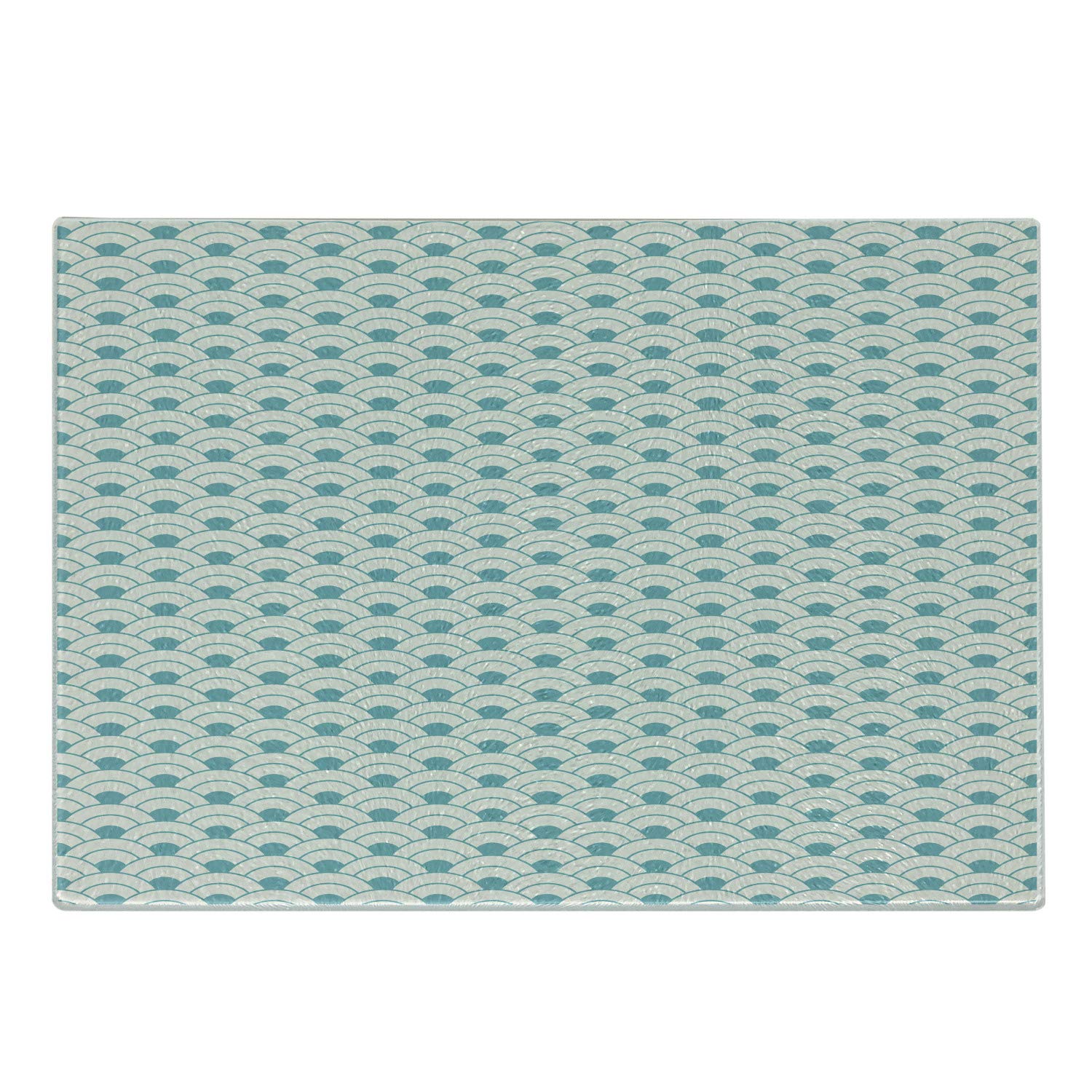 Ambesonne Ocean Themed Tempered Glass Cutting Board - Small Size, Sky Blue & White, Bold Half Circles Sea Waves Retro Design - Perfect for Kitchen Prep, Serving Charcuterie, Cheese, and as a Decorative Display