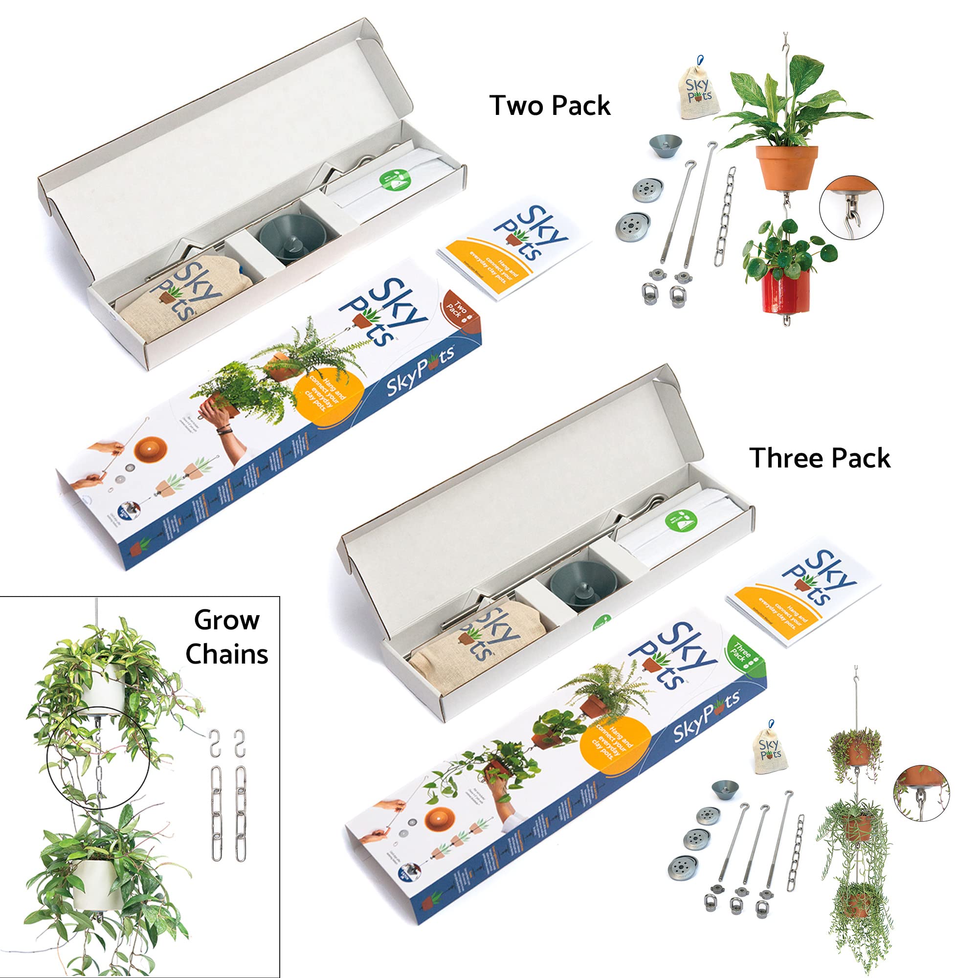 5-Piece Stainless Steel Pot Hanger Kit with Accessories - Connectable Hanging Planter System for Vertical Gardens - Indoor/Outdoor Use with Drainage Holes - Perfect for Balconies, Patios & Small Space Gardening