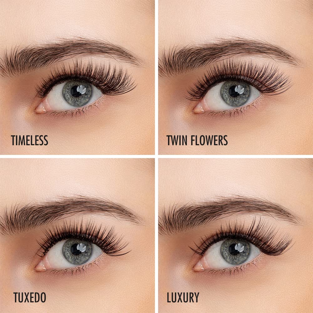 BEYELIAN Cluster Individual Eyelash Extensions Kit - DIY False Lashes with Black Glue Bonded Band, 48 Clusters in 10/12/14/16mm Twin Flower Mix - Perfect for Home Use, Salon Professionals & Special Occasion Makeup