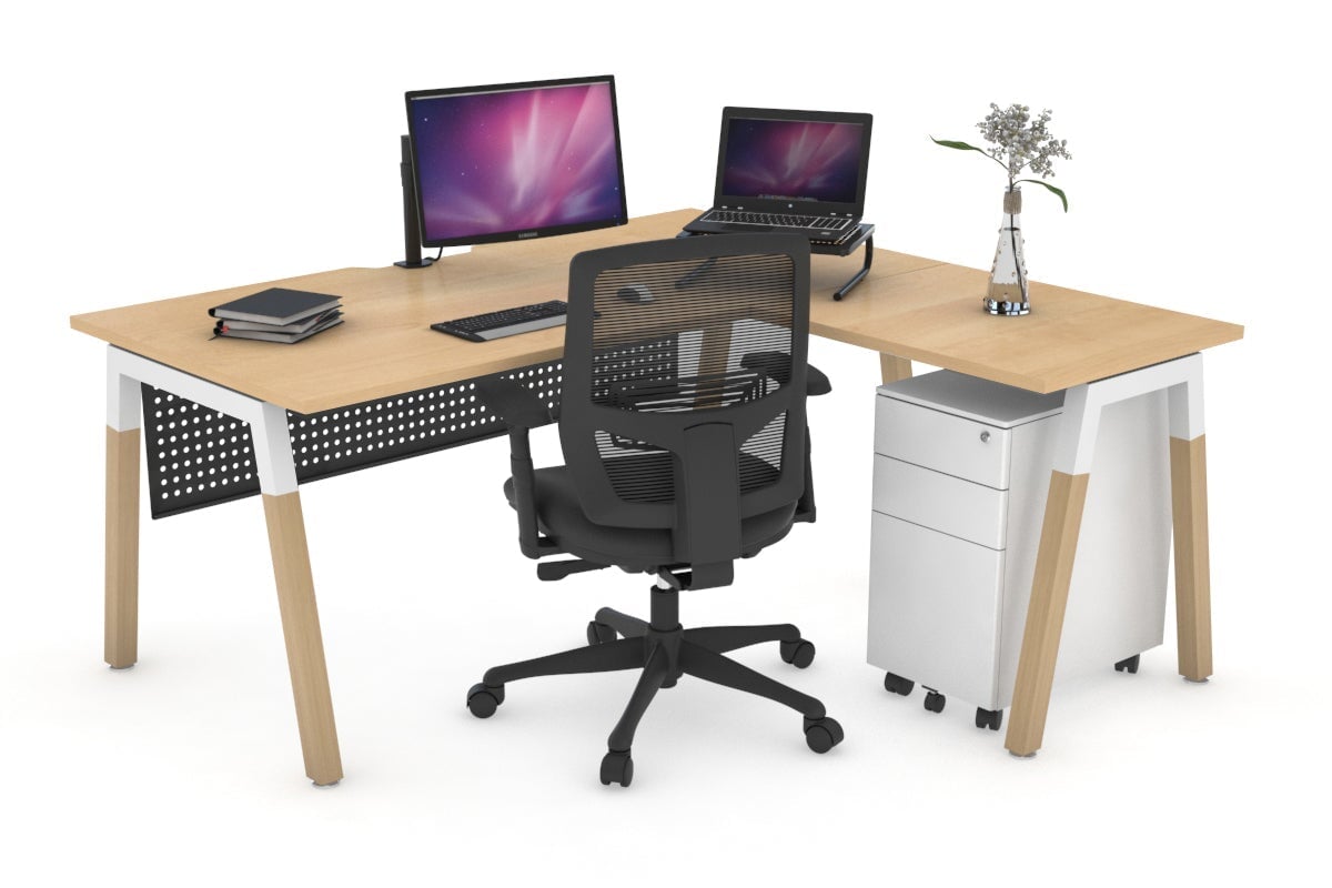 L-Shaped Corner Office Desk with Quadro A Legs & Wood Cross Beam - 1800L x 1550W, Cable Management Scallop - Perfect for Home Office, Gaming Setup & Workspace Organization