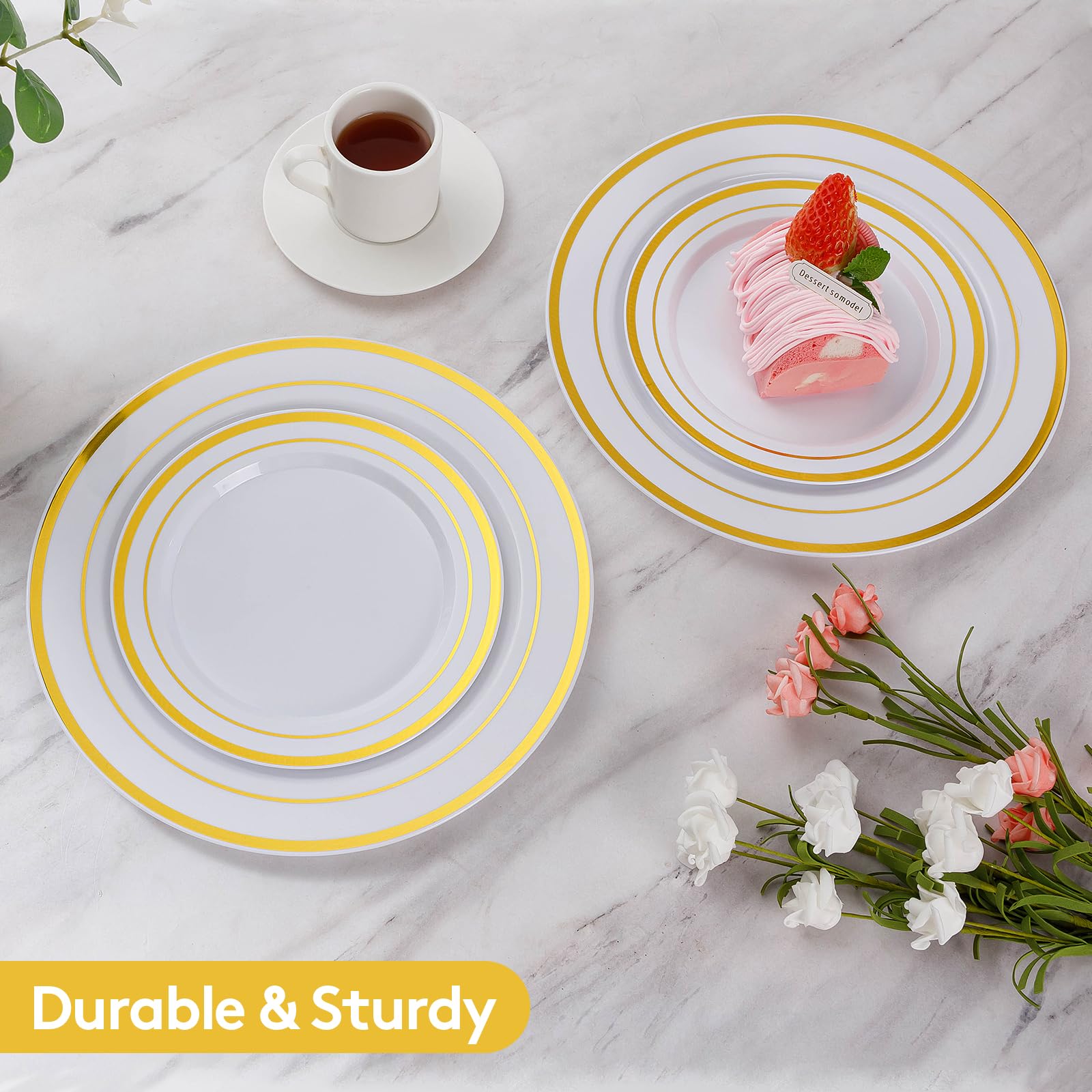 Goodluck 200-Piece Gold Plastic Plates Set - 100 Heavy Duty 10.25
