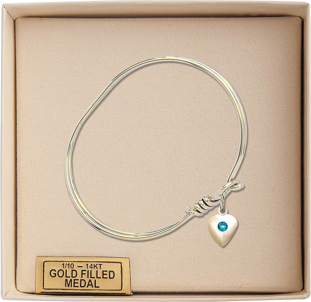 5 3/4 Inch Oval Eye Hook Bangle Bracelet with Heart Charm & December Blue Crystal - Elegant Jewelry for Women, Gift for Girlfriend, Birthday, Anniversary, Christmas (Party, Wedding, Date Night Accessory)