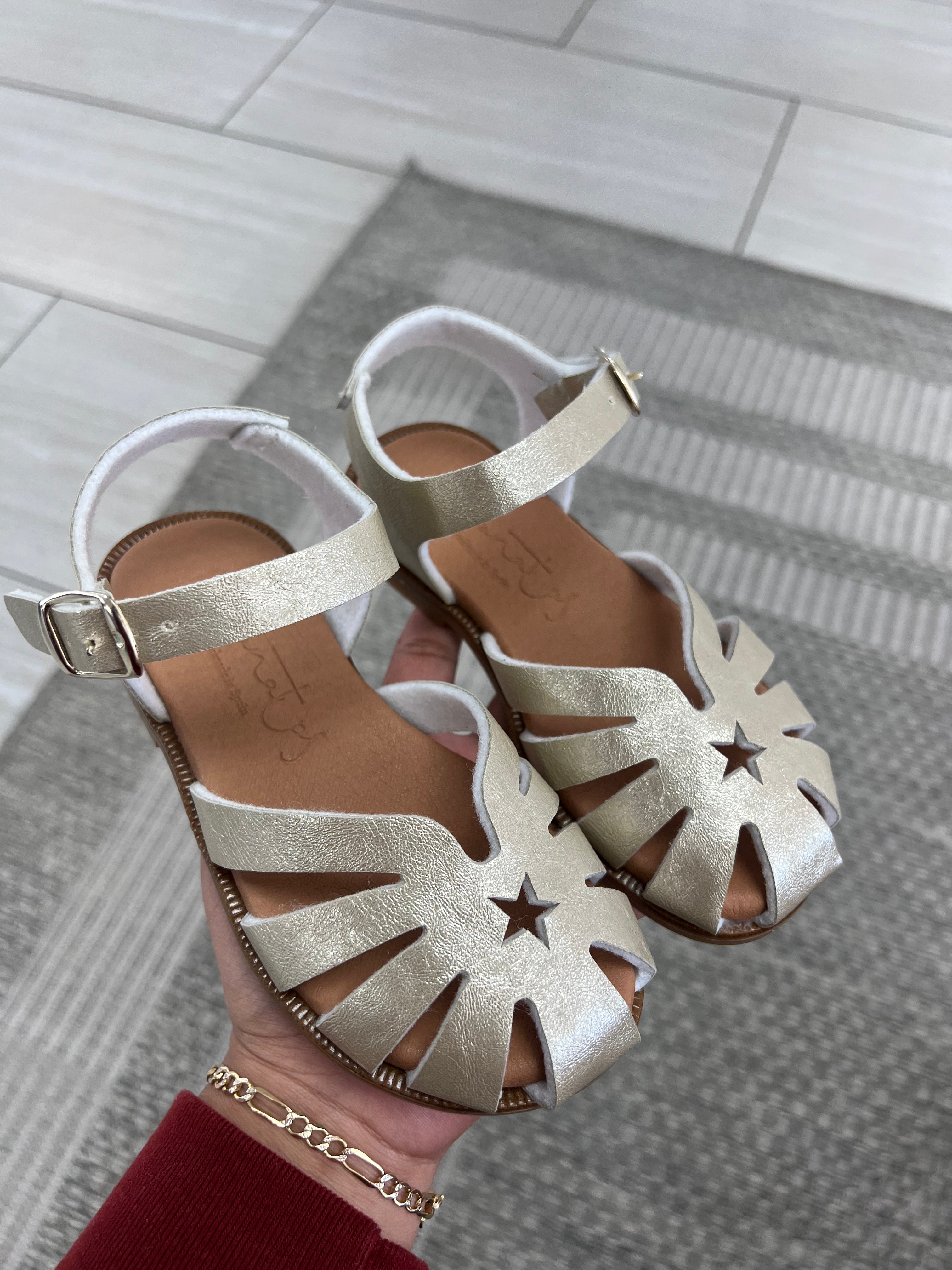 Papanatas Champagne Gladiator Star Sandals - Women's Fashion Roman Style Strappy Heeled Sandals for Summer Weddings & Beach Parties
