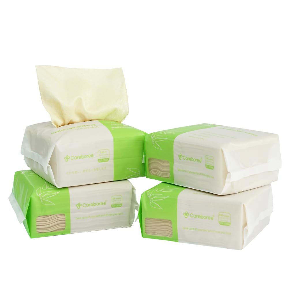 400 Count Careboree Unbleached Dry Baby Wipes - Unscented, Hypoallergenic, Multi-Purpose Cotton Tissues for Sensitive Skin | Perfect for Diaper Changes, Makeup Removal & First Aid | Small Size, Eco-Friendly & Gentle