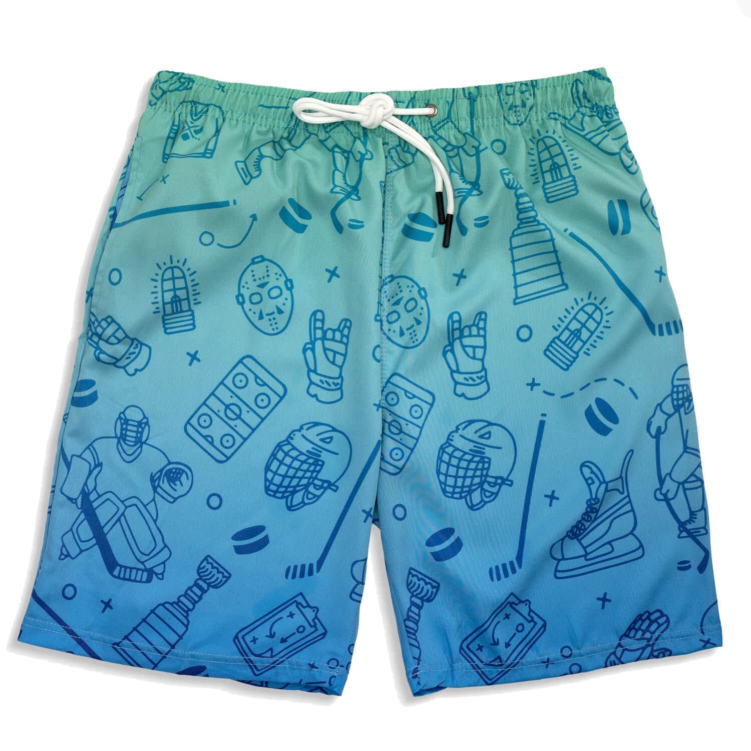 ChalkTalkSPORTS Hockey Swim Trunks for Men & Youth - Quick Dry Board Shorts with Hockey Design - Perfect for Beach, Pool, and Water Sports Activities