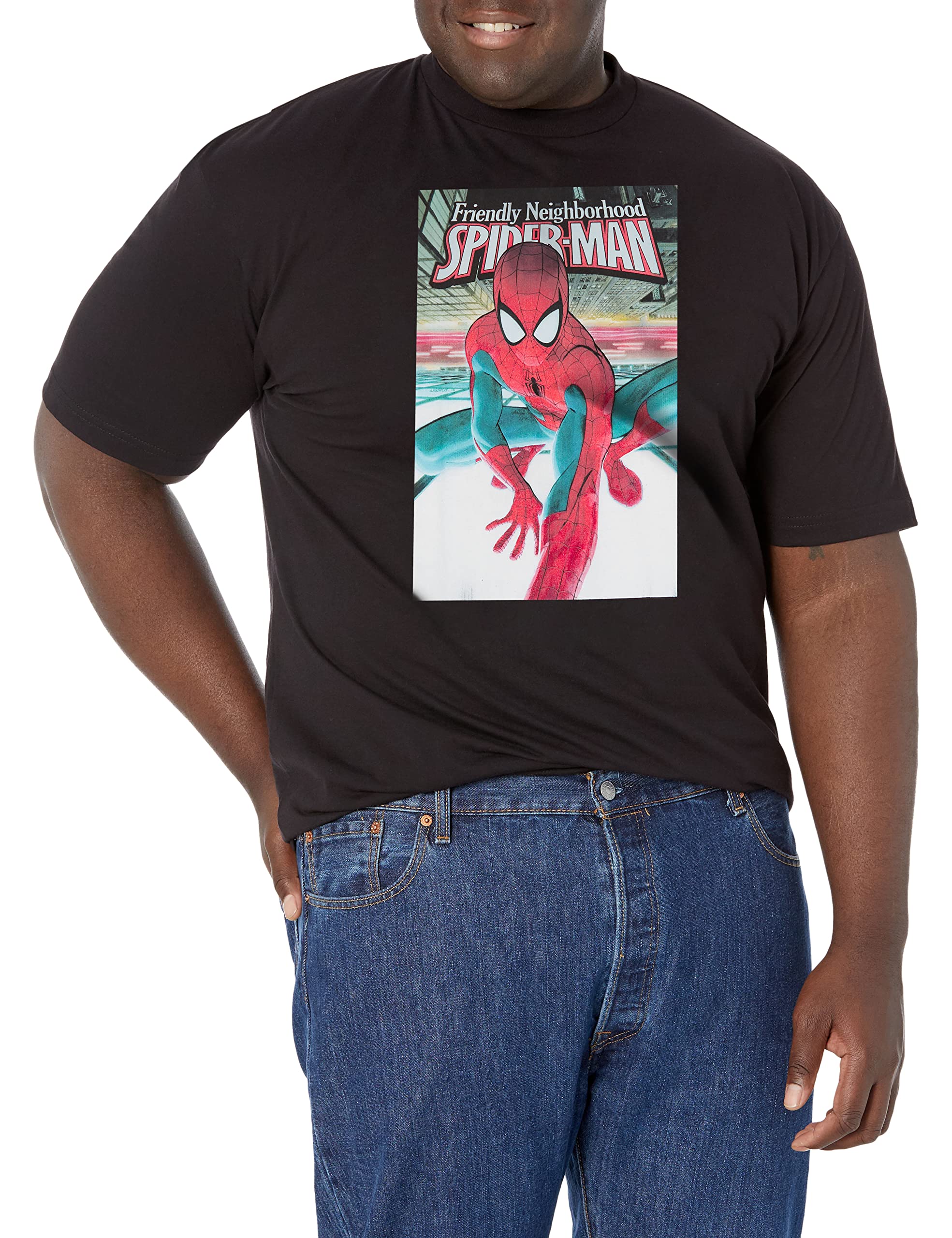 Marvel Big & Tall Friendly Neighborhood Spider-Man Graphic T-Shirt for Men - Black Short Sleeve Tee 5XL - Casual Superhero Apparel for Comic Fans & Everyday Wear