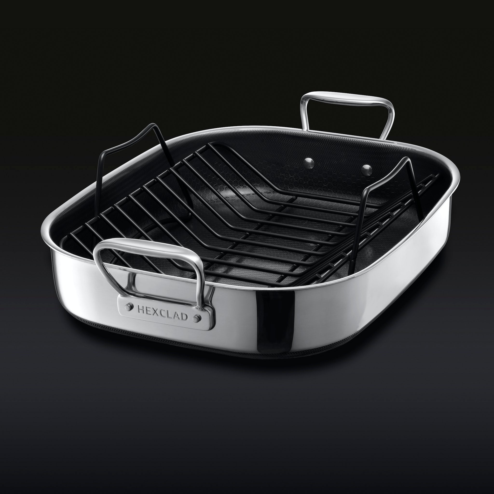 HexClad Hybrid Stainless Steel Roasting Pan with Nonstick Coating - Oven Safe, Dishwasher Safe - Perfect for Roasting Turkey, Chicken, and Vegetables for Holidays & Family Dinners