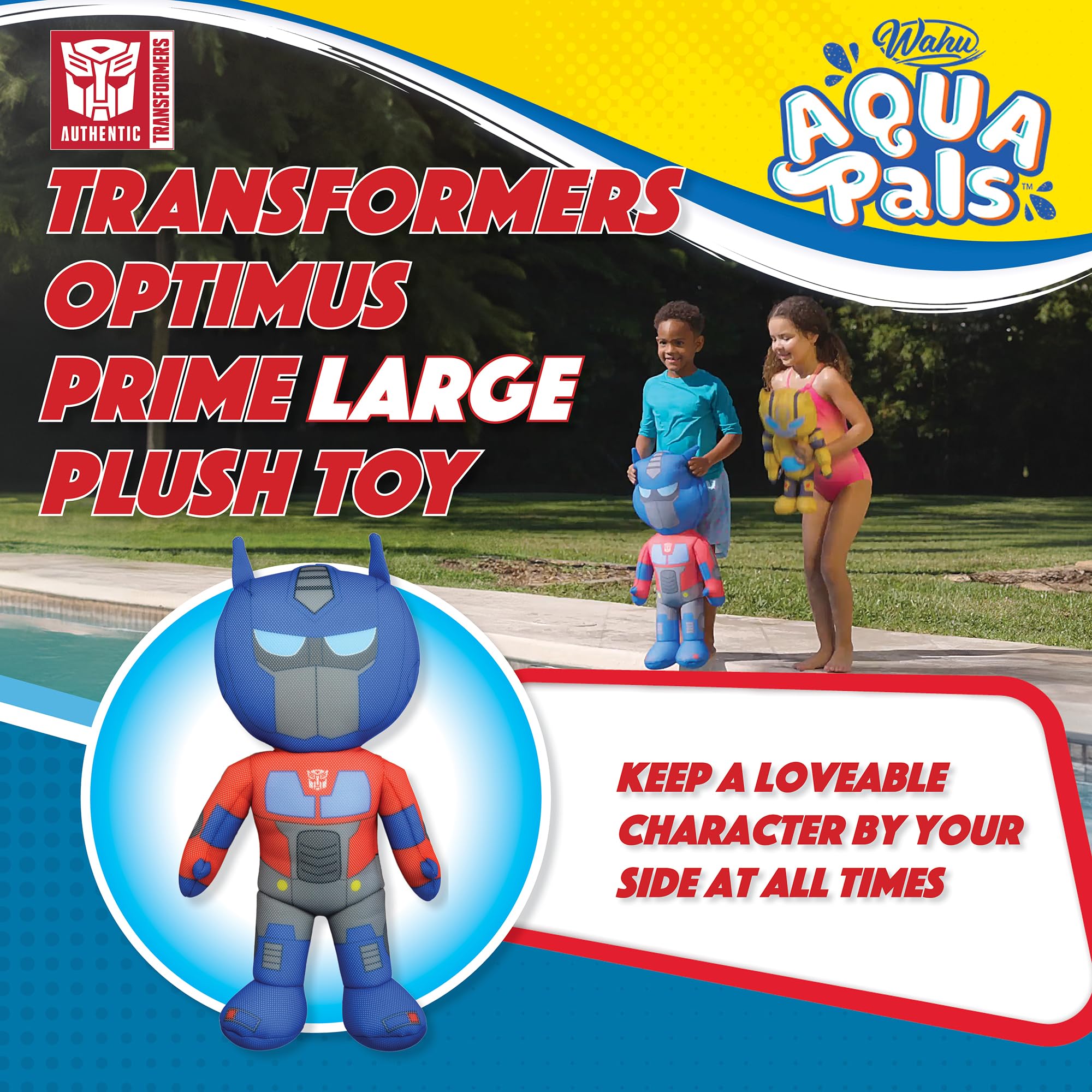 Wahu Aqua Pals Hasbro Transformers Optimus Prime Large Plush Water Toy - Pool, Beach, Backyard, Bathtub & Indoor Water Play for Kids | Fun Bath Time & Outdoor Splash Activities