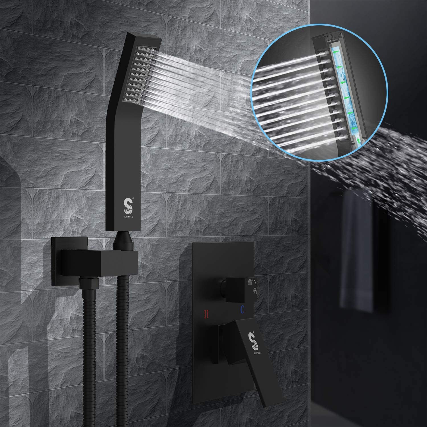 10/12/16 Inch Matte Black Ceiling Mounted Shower System - Modern Rainfall Showerhead with Adjustable Spray - Perfect for Bathroom Renovation & Spa-Like Experience
