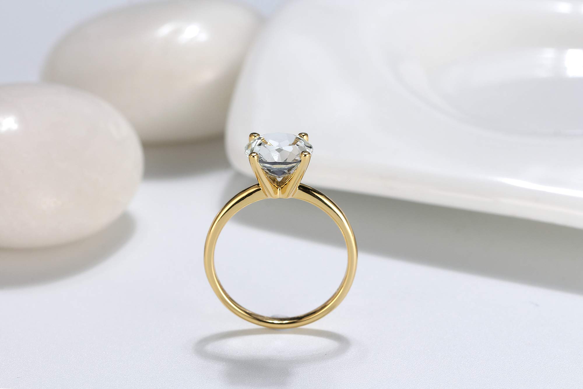 Ginger Lyne 3 Carat Moissanite Solitaire Engagement Ring for Women - White Gold over Sterling Silver, Diamond Alternative Wedding Band - Perfect for Proposals, Anniversaries & Bridal Jewelry Gifts