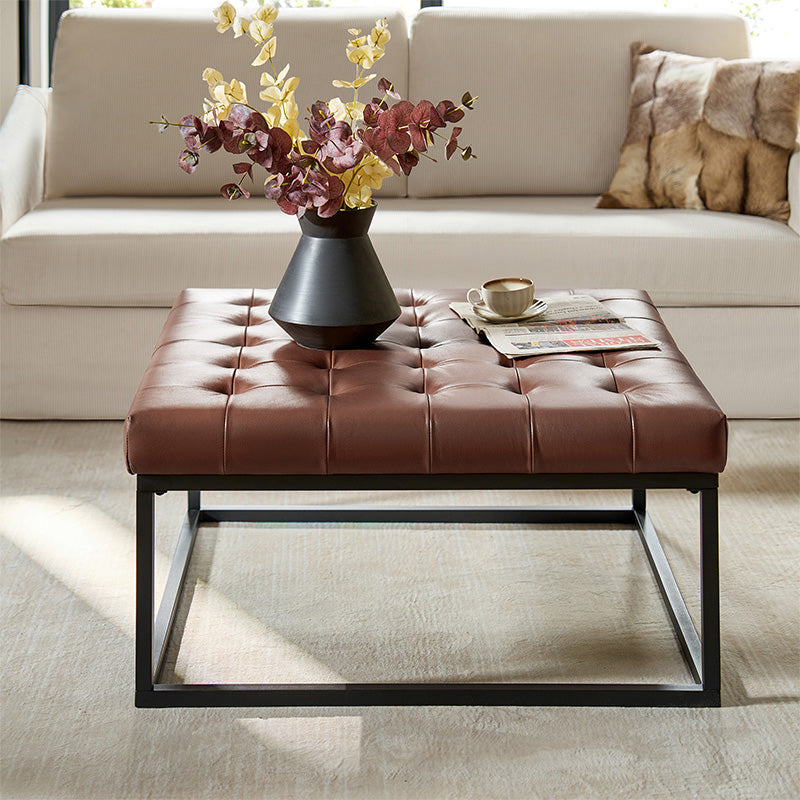 Genuine Leather Ottoman with Open Frame Base - Modern Footrest & Storage Stool for Living Room, Bedroom, or Office