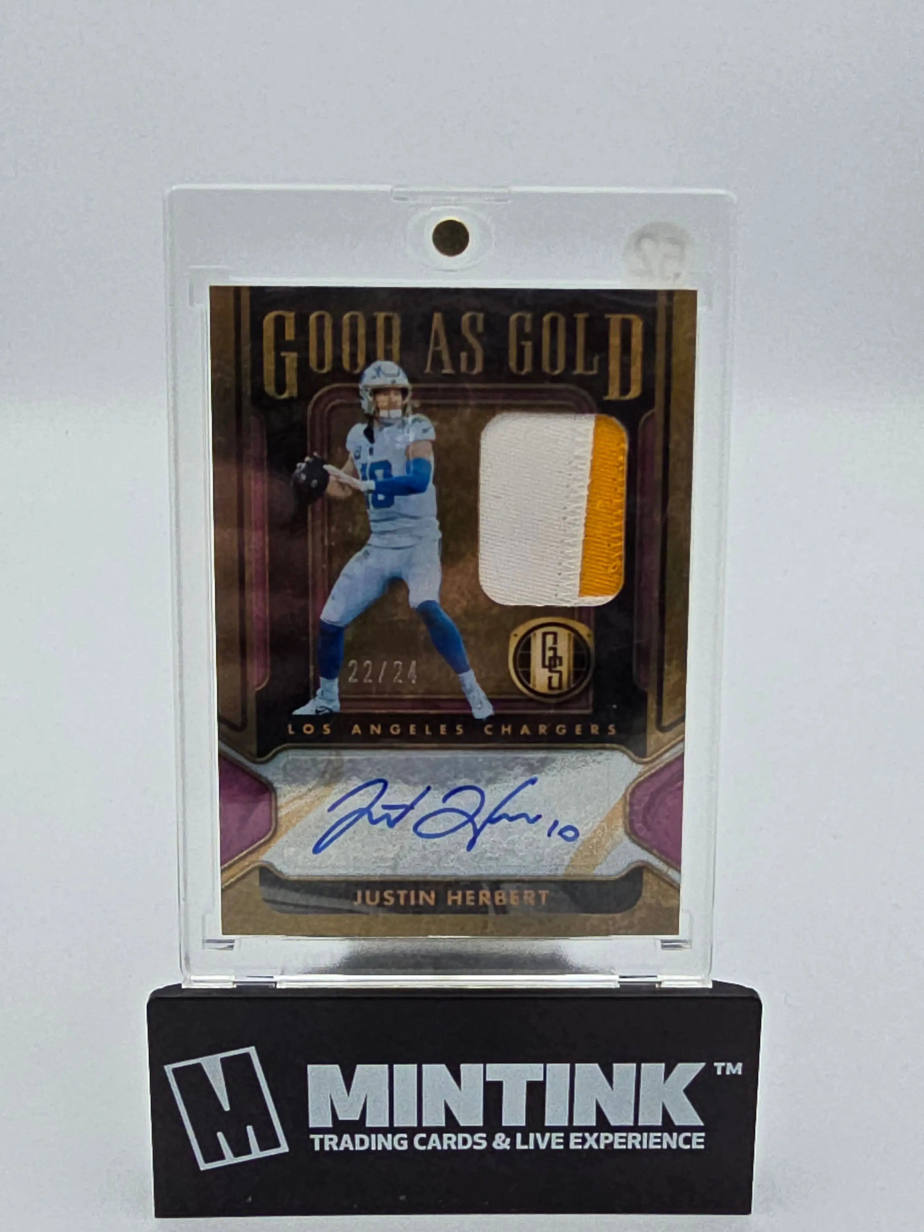 2024 Panini Gold Standard Football Justin Herbert Good As Gold Patch Autograph /24 - Rare Collectible for NFL Fans & Sports Memorabilia Enthusiasts - Perfect for Display, Investment, and Gifting