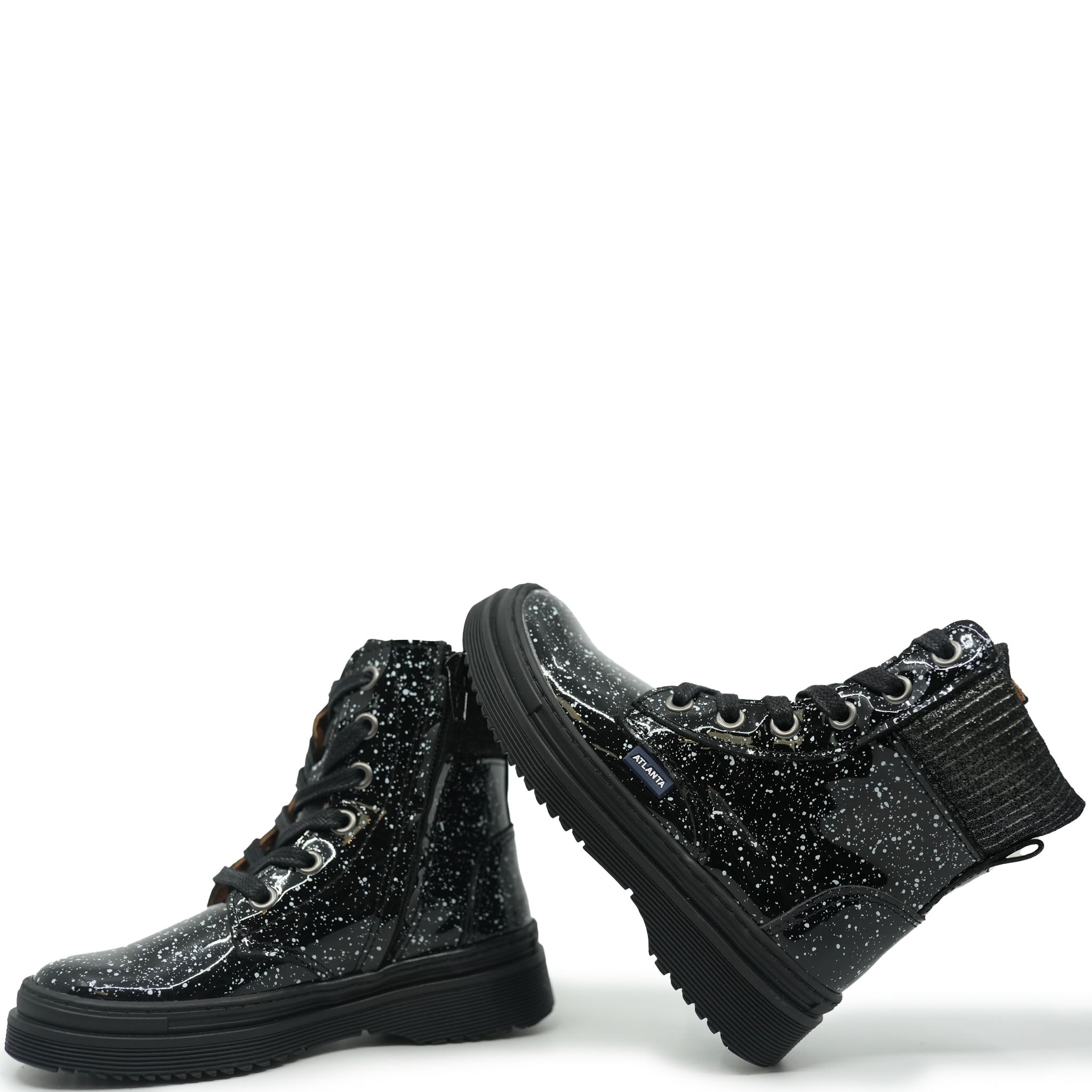 Atlanta Black Splash Patent Leather Moccasin Boots for Women - Comfortable Slip-On Ankle Booties for Casual Outfits & Fall Fashion