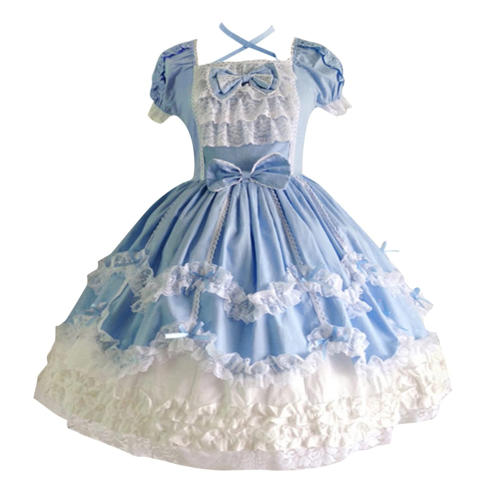 Gothic Vintage Patchwork Flounce Bow Dress for Women - Elegant Lace Sleeve Casual Dress for Date Night & Gothic Fashion Lovers