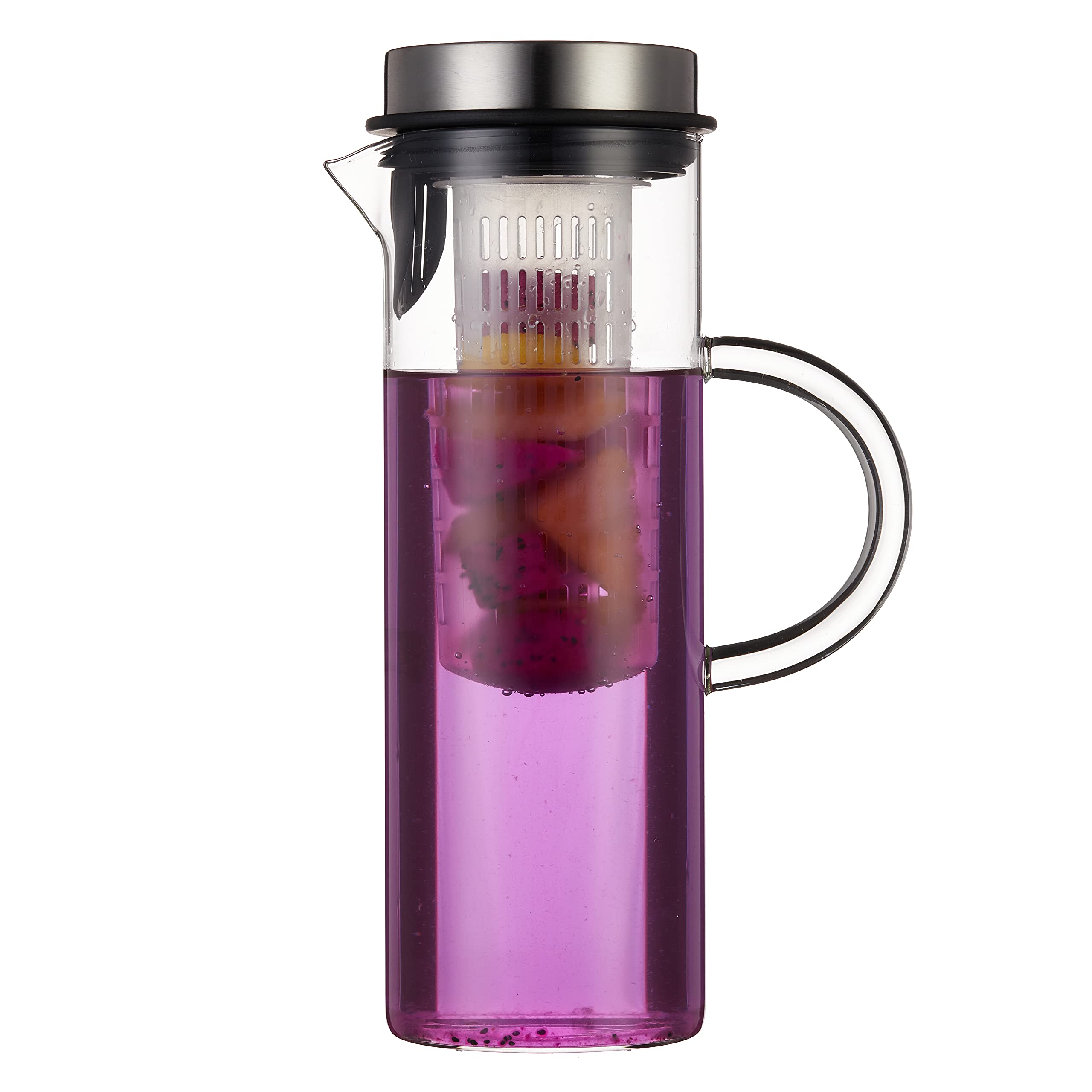 Karafu 50oz Glass Pitcher with Handle & Fruit Infuser - Heat Resistant Jug for Hot/Cold Water, Infused Tea, Juice & Beverages - Perfect for Iced Tea, Lemon Water & Party Drinks