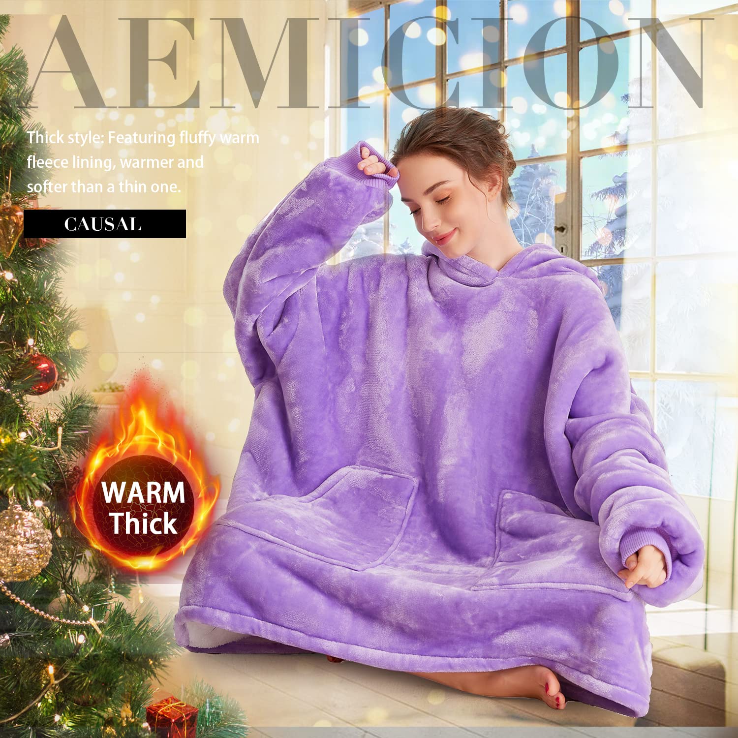 **Oversized Wearable Blanket Hoodie - Sherpa Fleece, Soft & Warm Hooded Sweatshirt for Women, Men, Teens - Light Purple - Perfect for Lounging, Netflix, Camping & Cold Weather**