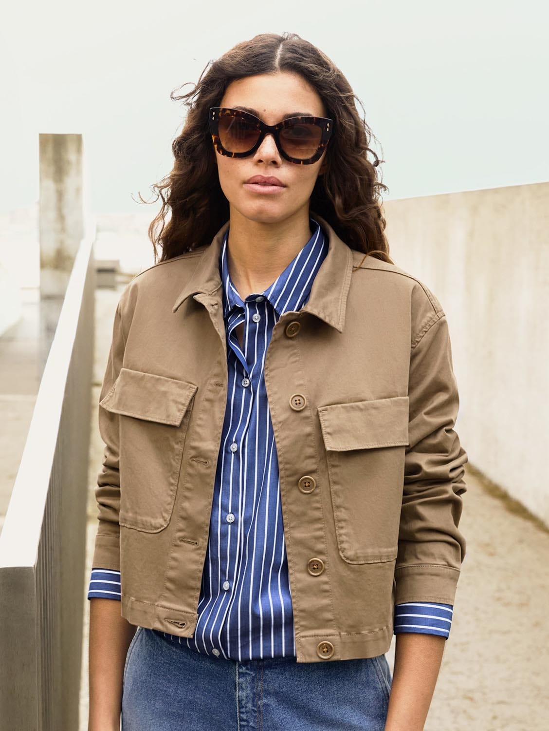 Nata Organic Cotton Cropped Jacket for Women | Lightweight Taupe Spring Jacket | Casual Outerwear for Streetwear, Travel & Layering