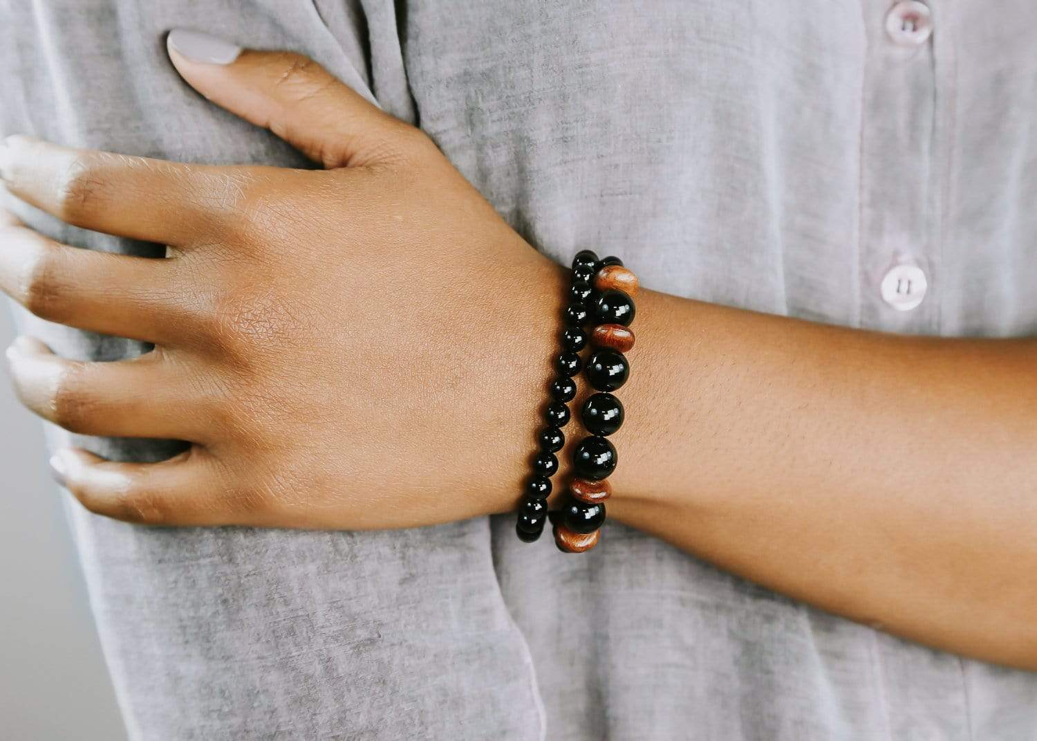 Natural Black Onyx and Wood Double Wrap Bracelet for Men & Women - Grounding Energy, Stress Relief, Spiritual Healing - Perfect for Meditation, Yoga, and Daily Wear