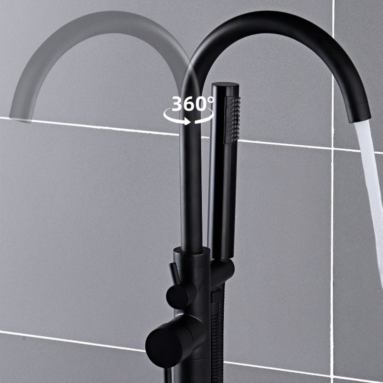 Freestanding Bathtub Faucet with Hand Shower - Brass Floor Standing Tub Filler, Double Handle Hot & Cold Water Mixer Tap, Swivel Spout, Gold Finish - Perfect for Modern Bathroom & Spa Relaxation