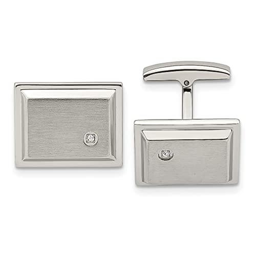 ICE CARATS Stainless Steel Brushed Cubic Zirconia Rectangle Cufflinks - Elegant Cuff Link & Collar Stay Jewelry Set for Women | Perfect Gift for Her, Bridal Party, Prom & Formal Occasions
