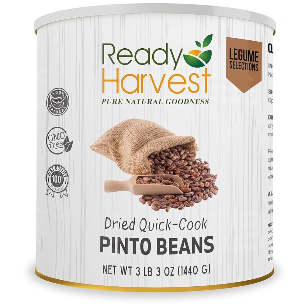 Ready Harvest Quick-Cook Pinto Beans - 3 lbs Dried & Canned Beans | Emergency Food Supply with 25-Year Shelf Life | Perfect for Camping, Prepping & Survival Kits