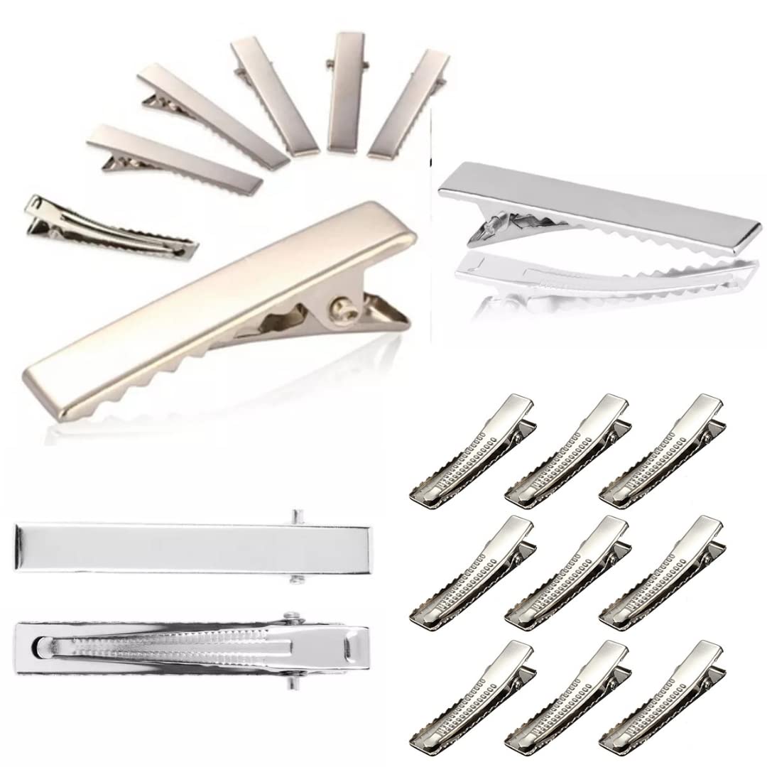 RAWAT® 50pc Silver Metal Hair Clips | Alligator Pins for DIY Hair Accessories (5.5cm) | Perfect for Hair Styling, Braiding, and Updos