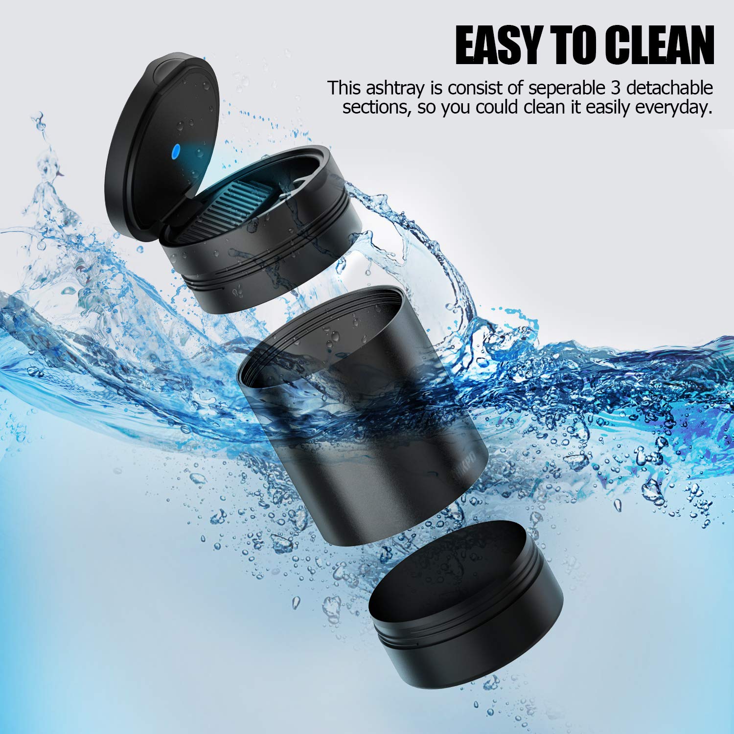 THIKPO Portable Car Ashtray with Lid - Smokeless Detachable Stainless Steel for Travel & Camping
