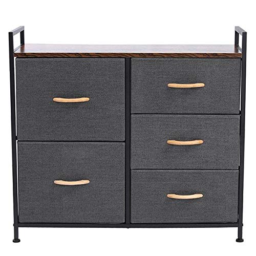 5-Drawer Fabric Dresser Organizer with Utility Shelves - Dark Gray Storage Tower for Bedroom, Hallway, Entryway & Closet Organization | Perfect for Small Space Storage & Home Decor