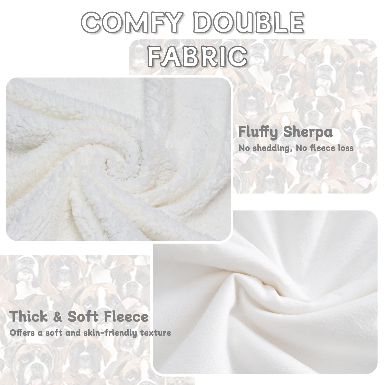 **BlessLiving Reversible Sherpa Fleece Blanket - Ultra Soft Cozy Throw with Cute Boxer Dog Print for Kids, Adults & Pets - Perfect Gift for Dog Lovers (50