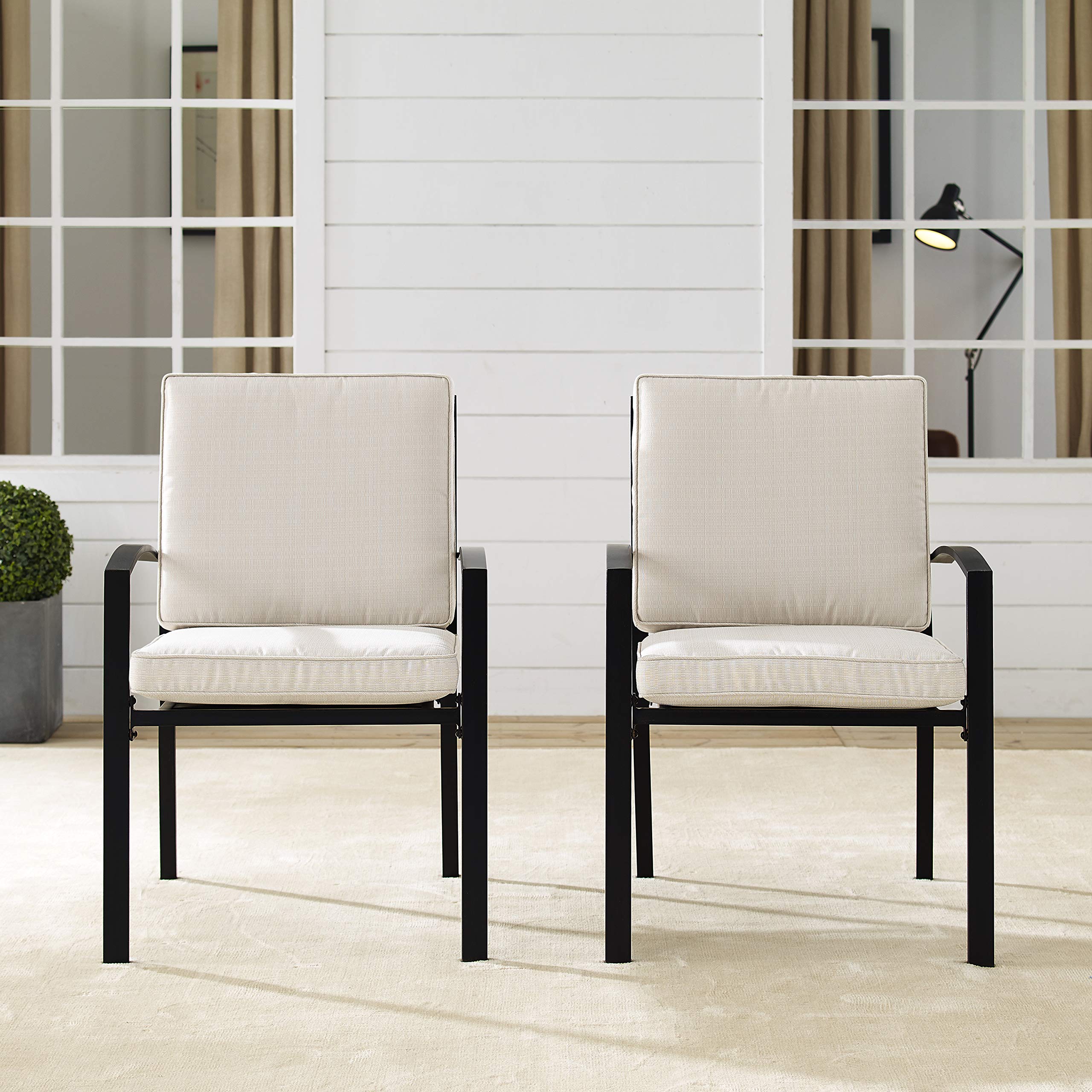 Crosley Furniture Kaplan 2-Piece Outdoor Dining Chair Set - Patio Chairs for Deck, Backyard, Garden - Oiled Bronze Metal Frame with Comfortable Oatmeal Cushions - Perfect for Outdoor Entertaining, Relaxing & Dining Al Fresco