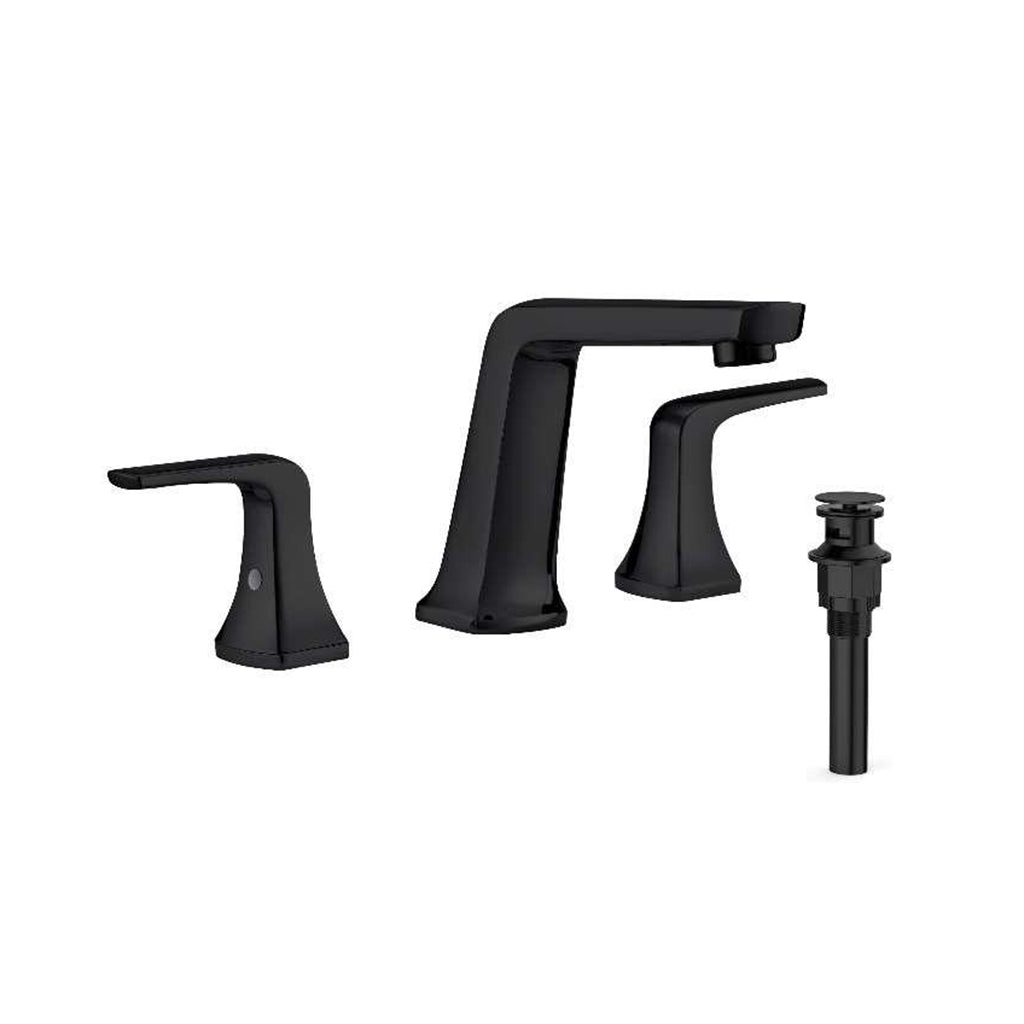 Elemental Twin Lever Widespread Bathroom Faucet - 8 Inch Solid Brass Sink Faucet in Matte Black Finish for Modern Bathroom & Powder Room Decor