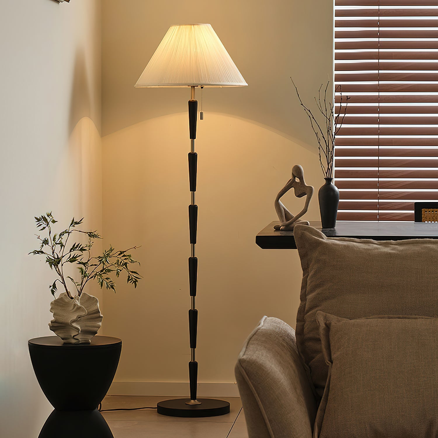 Modern Bamboo Knot Floor Lamp - Handcrafted Natural Wood Standing Light for Living Room, Bedroom & Office - Warm Ambient Lighting for Home Decor & Relaxation